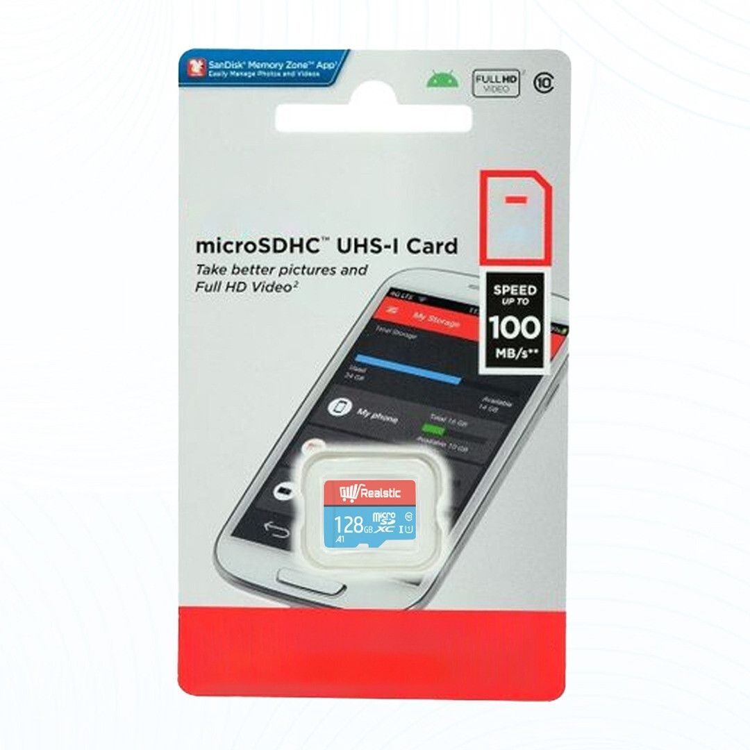 Realstic A1 128 GB MicroSD Card Class 10 130 MB/s Memory Card A1 128 GB MicroSD Card Class 10 130 MB/sMemory Card Compatible with Camera, Computer, Mobile, Tablet, Gaming Console