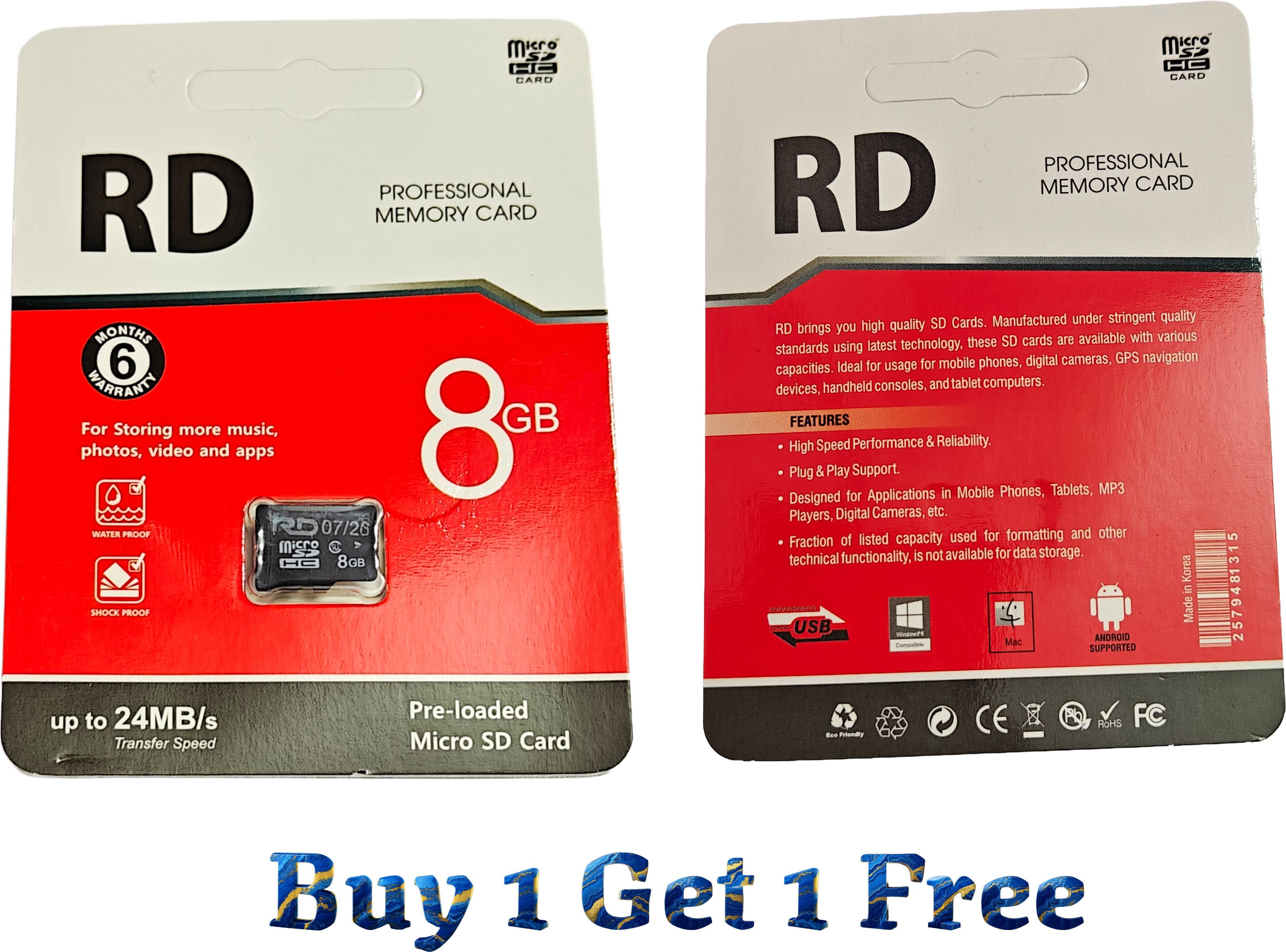 Memarycard RD.08.MC2 Professional Memory Card 8 GB MicroSD Card Class 6 24 MB/s Memory Card Compatible with Tablet, Camera, Mobile-picture-10