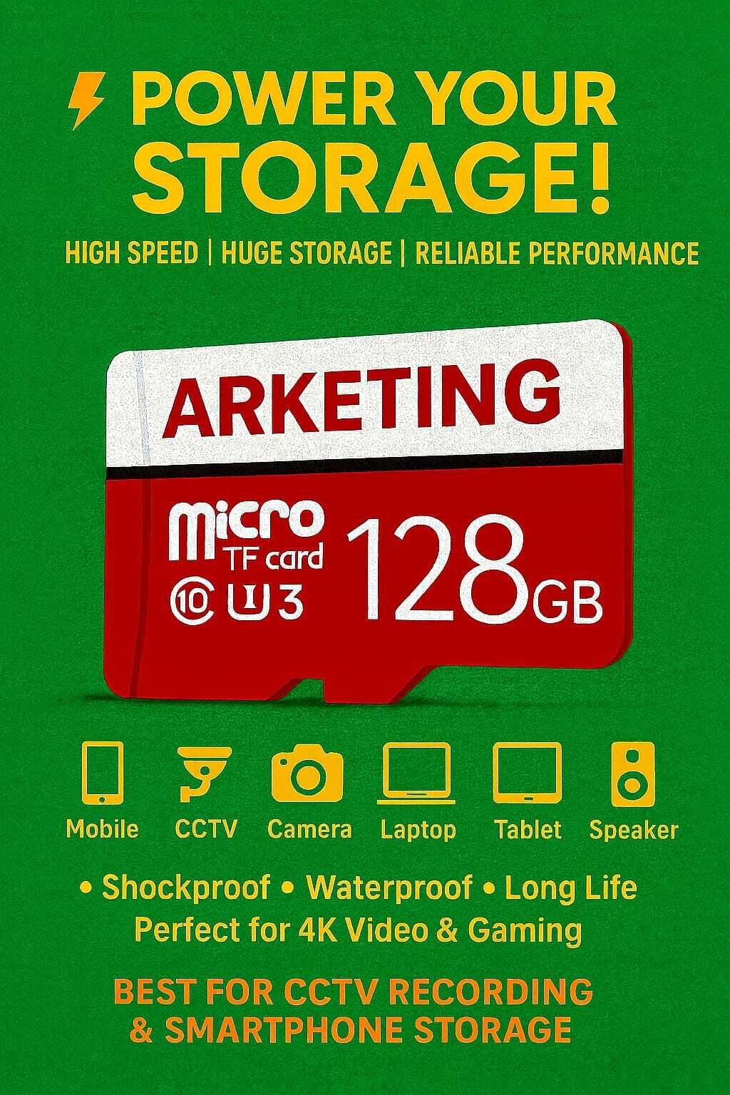 ARKETING QDSX128 Q128E 128 GB MMC Micro Card Class 10 120 MB/s Memory Card Compatible with Mobile, Tablet, Camera