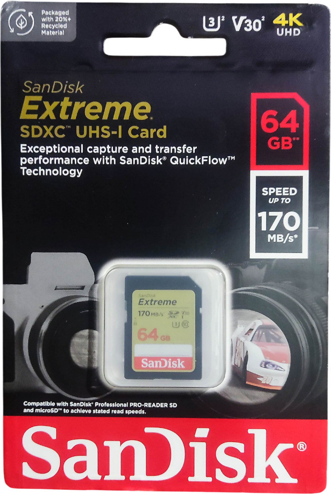 camerachip 64 GB Extreme Extreme 64 GB SDXC UHS-I Card UHS Class 3 170 MB/s Memory Card Compatible with Camera, Computer image 1