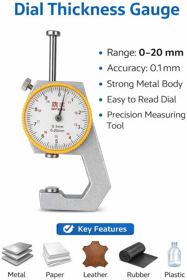 tech inspre 0-20mm Dial Thickness Gauge with 0.1mm Accuracy | Metal Body Thickness Measuring Micrometer Screw Gauge-picture-42