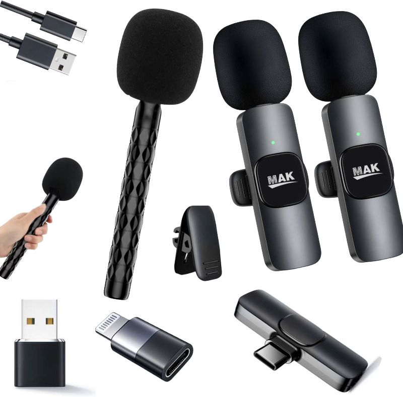 mak Dual Wireless Mic with Handheld Holder for Vlogging, Interviews & Recording Microphone-picture-3