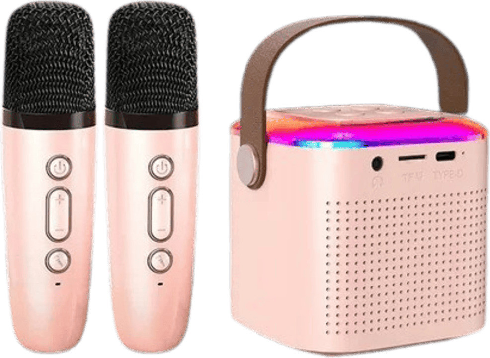 clubclassy Karaoke Machine with 2 Wireless Mics Portable Bluetooth Speaker rgb Lights pink wireless mic with speaker image 1