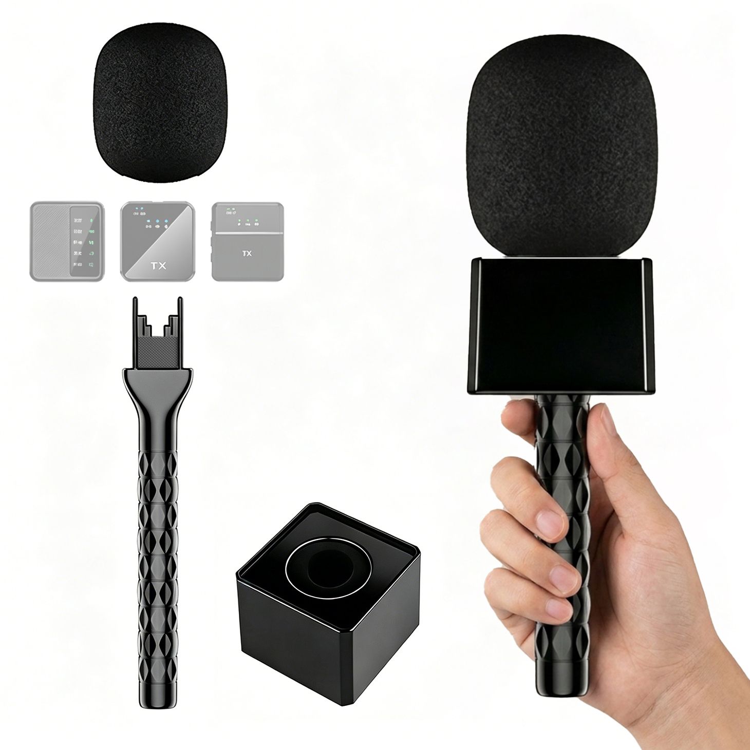 Handheld Microphone Adapter Kit with Grip Cold Shoe for Recording Use Holder-image-21
