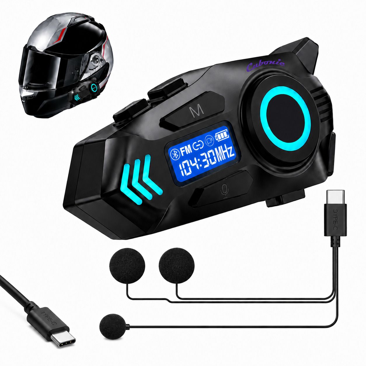 Cubonic RideSync K09 BT Call, MultiDevice Intercom FM Music Sharing Headset for Helmet Smart Headphones-image-43
