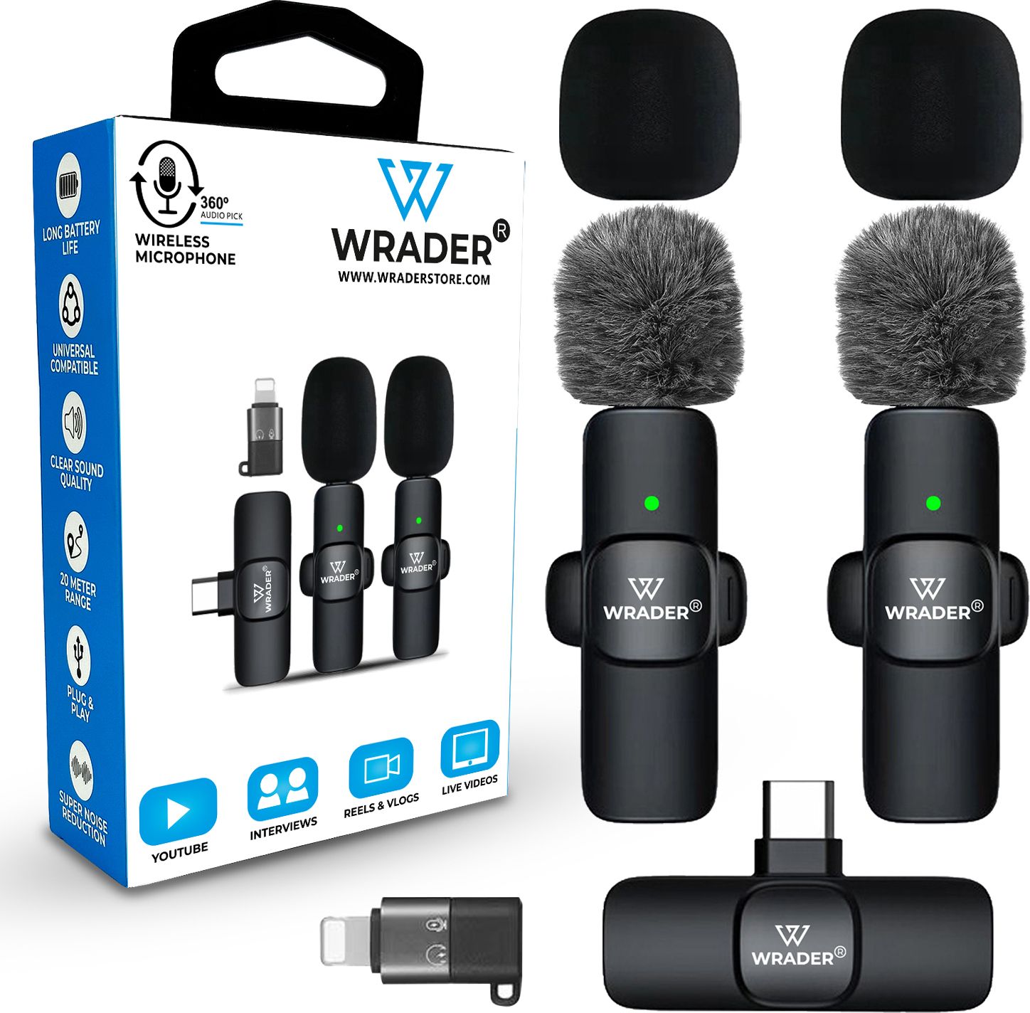 wrader Professional K9 Microphone with Noise Cancelling Muff for Type C Android Phone Wireless Mike-picture-7