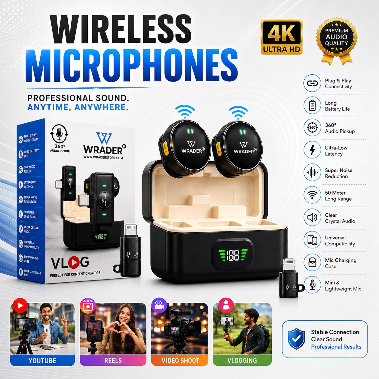 wrader Wireless Mic Noise Cancellation for Youtube Video Recording Vlogs Instagram Reel Microphone-picture-8