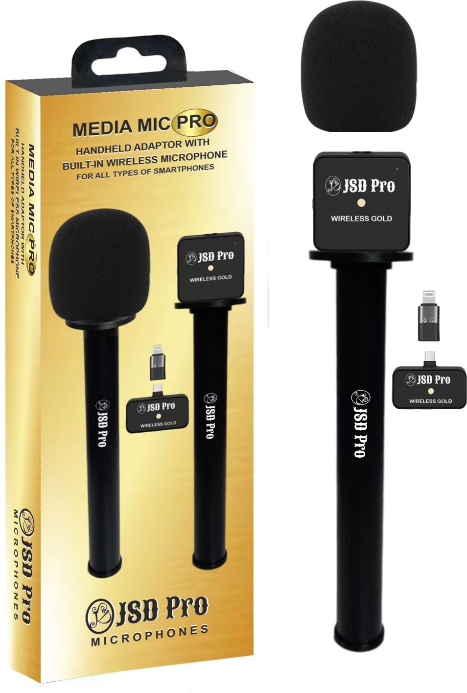 -Media Mic-For All Types of Smartphone - Handheld Adaptor with Built-In Wireless Microphone