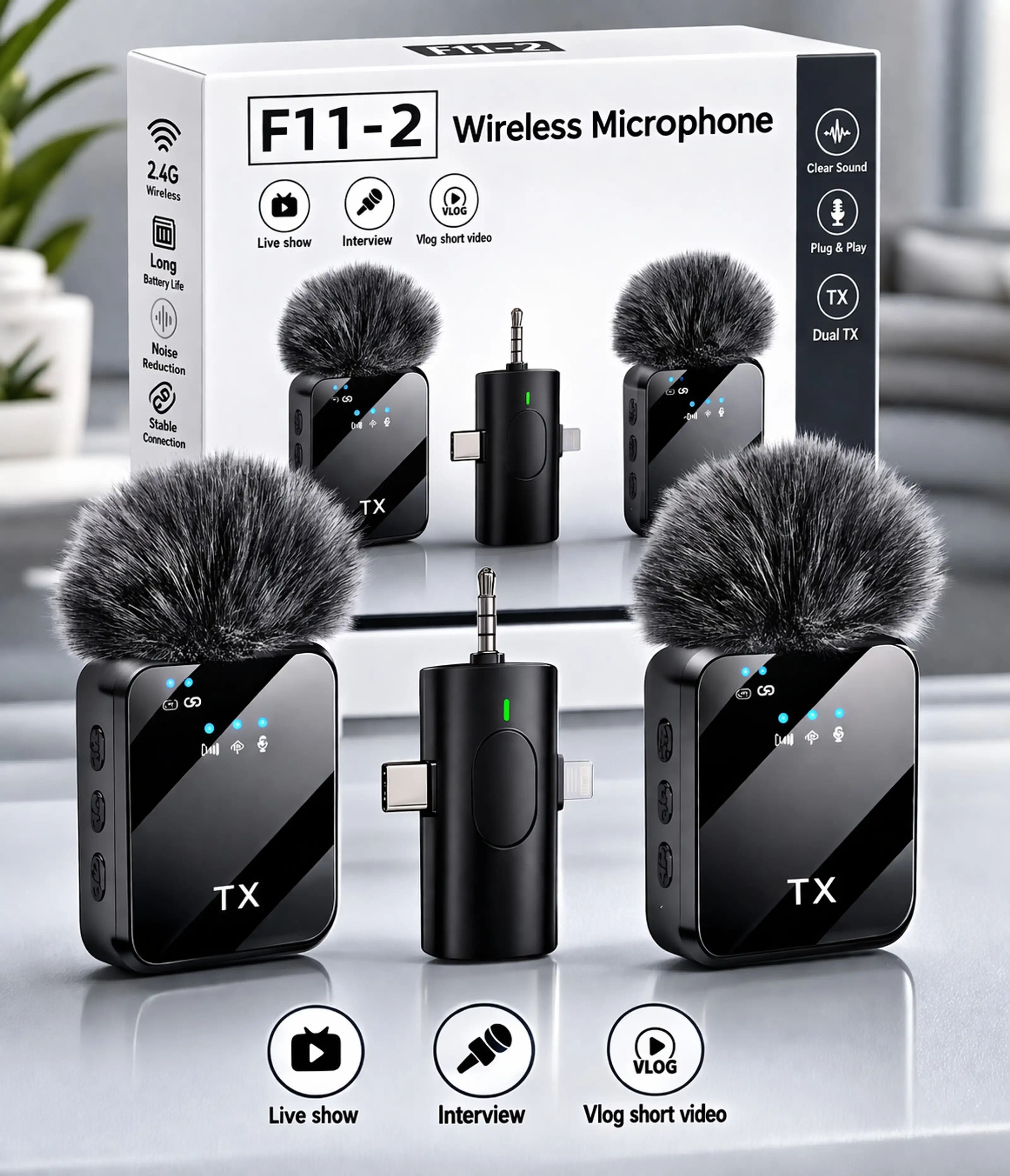 hectic Mic for youtube, Noise reduction Wireless Microphone for vlogging Mike Microphone-picture-12