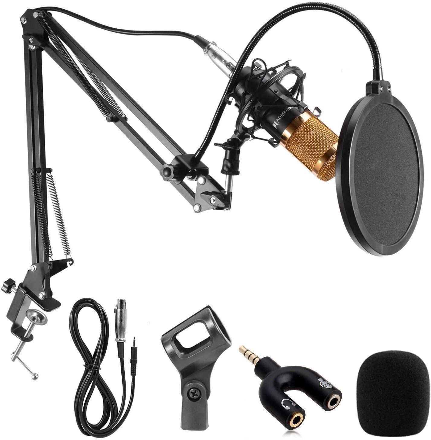 BM800 Condenser Microphone Kit with Stand Shock Mount & Pop Filter for Recording Microphone-image-1