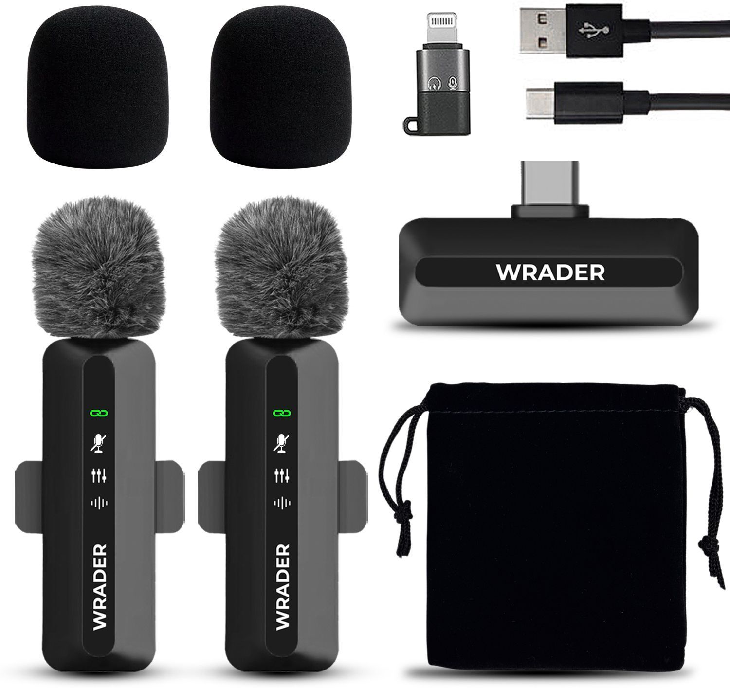 Dual Wireless Microphones with Fur for Type C Android Mobile and iPhone Lavalier Microphone