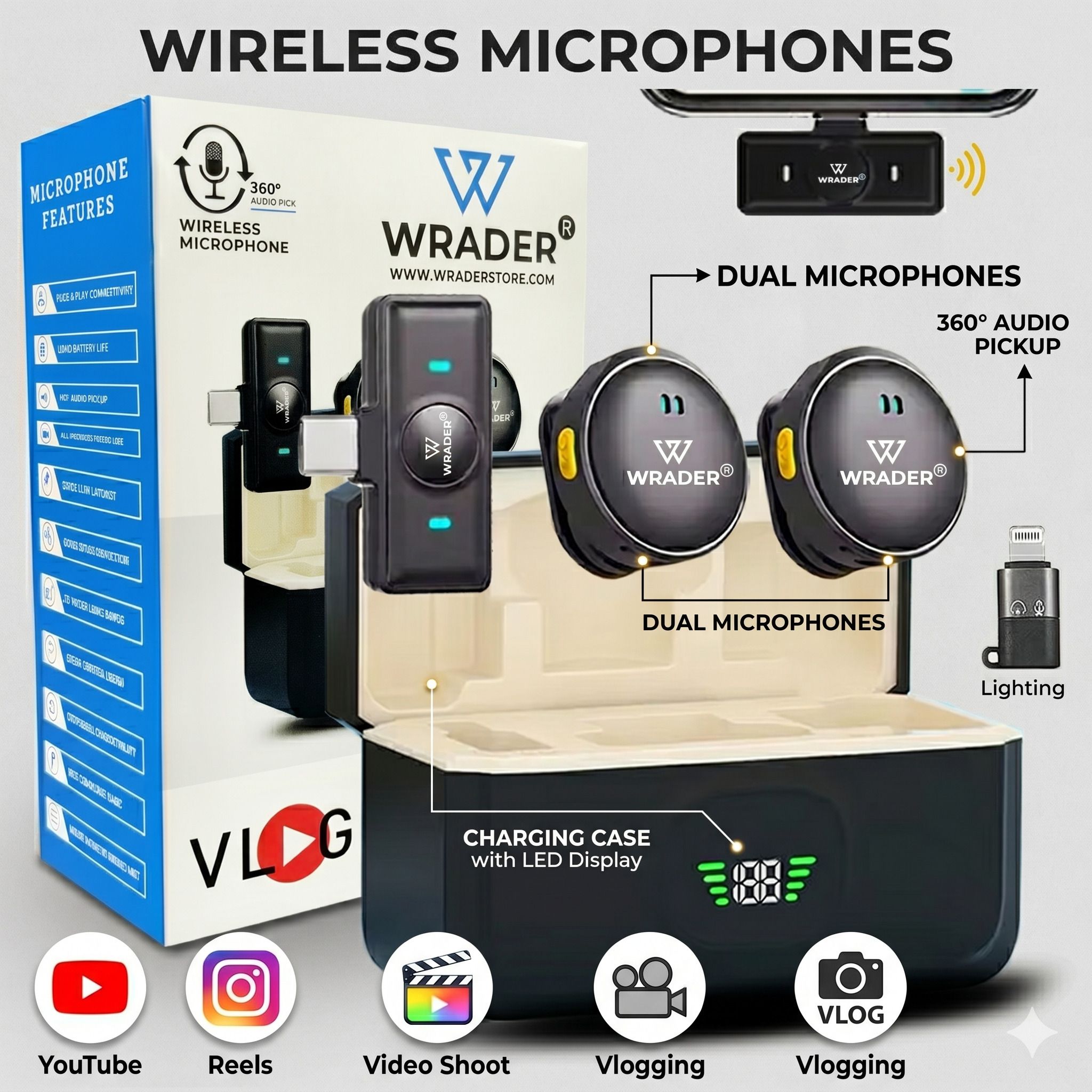 wrader Wireless Mic with Sound Reduction for Video Recording for Type C Mobile, iPhone Microphone-picture-11