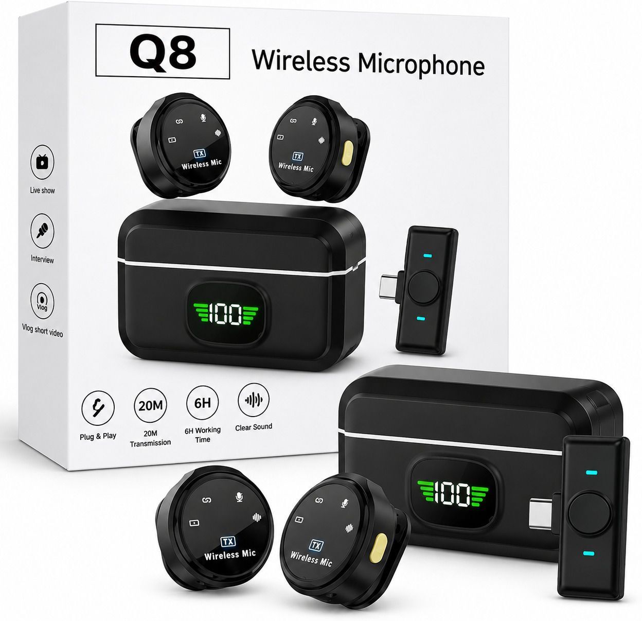 vexcrion Q8 Wireless Lapel Microphone with Noise Reduction for Vlogging & Recording Microphone-picture-25