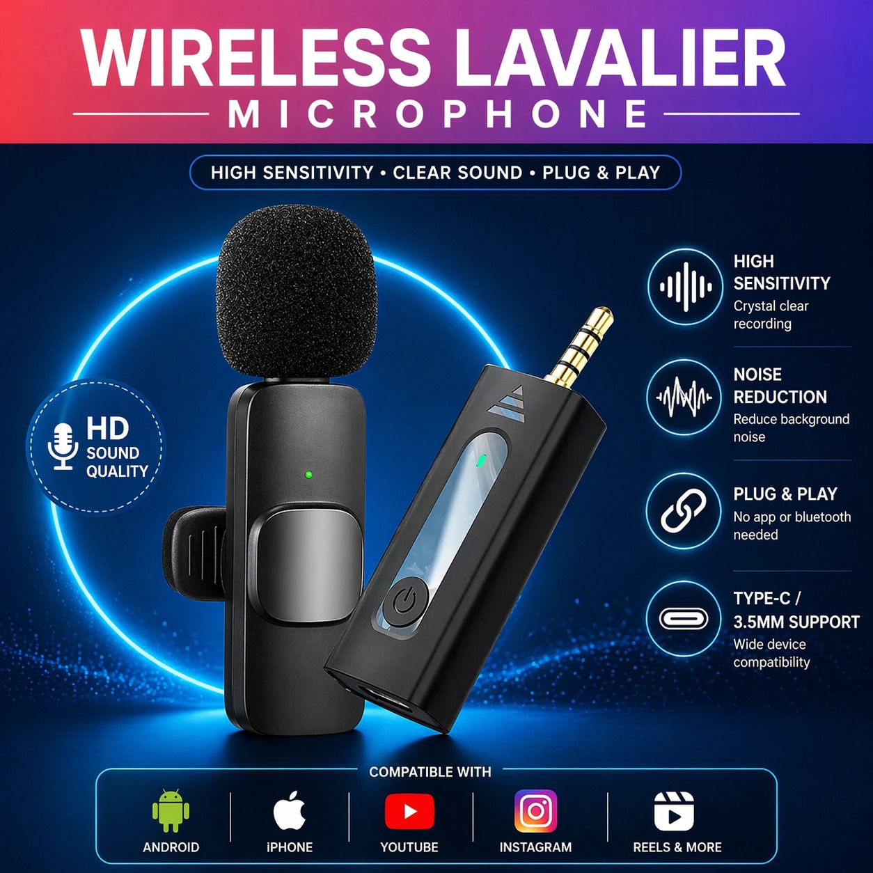 mvc enterprise K35 Wireless Lapel Microphone K9 USB C Cordless Clip On Mic Microphone Microphone-picture-0