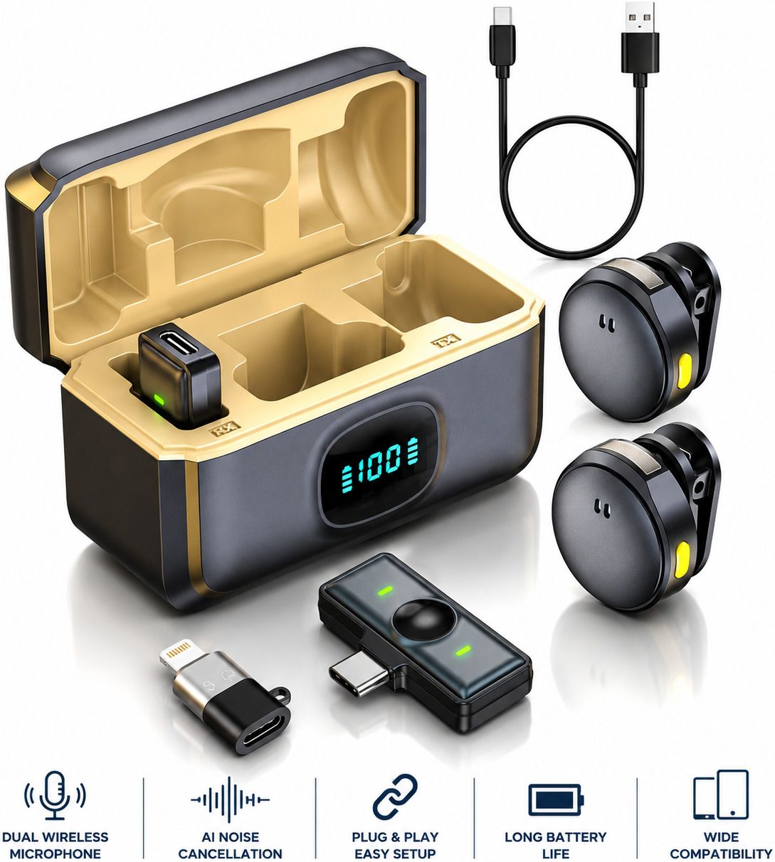 agindustry Dual Wireless Microphone, Noise Cancellation,Type-C, Lightning Android & iPhone Microphone-picture-22