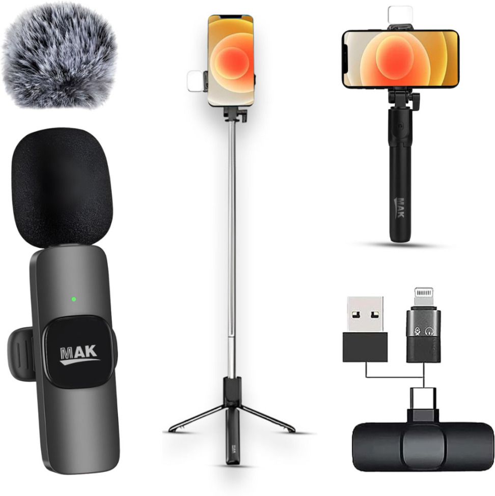 Youtuber Vlogging Kit, Wireless Mic Phone Stand Tripod LED for Recording Microphone-image-38