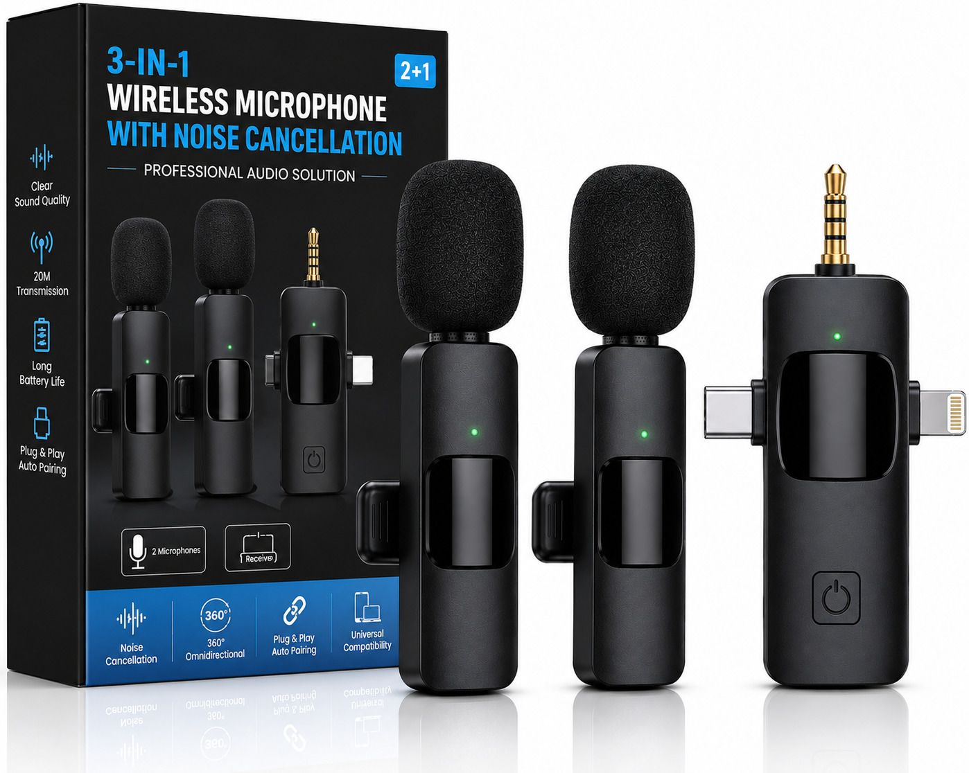 3-in-1 Wireless Microphone with Noise Low type-C & iPhone Receiver Microphone-image-34