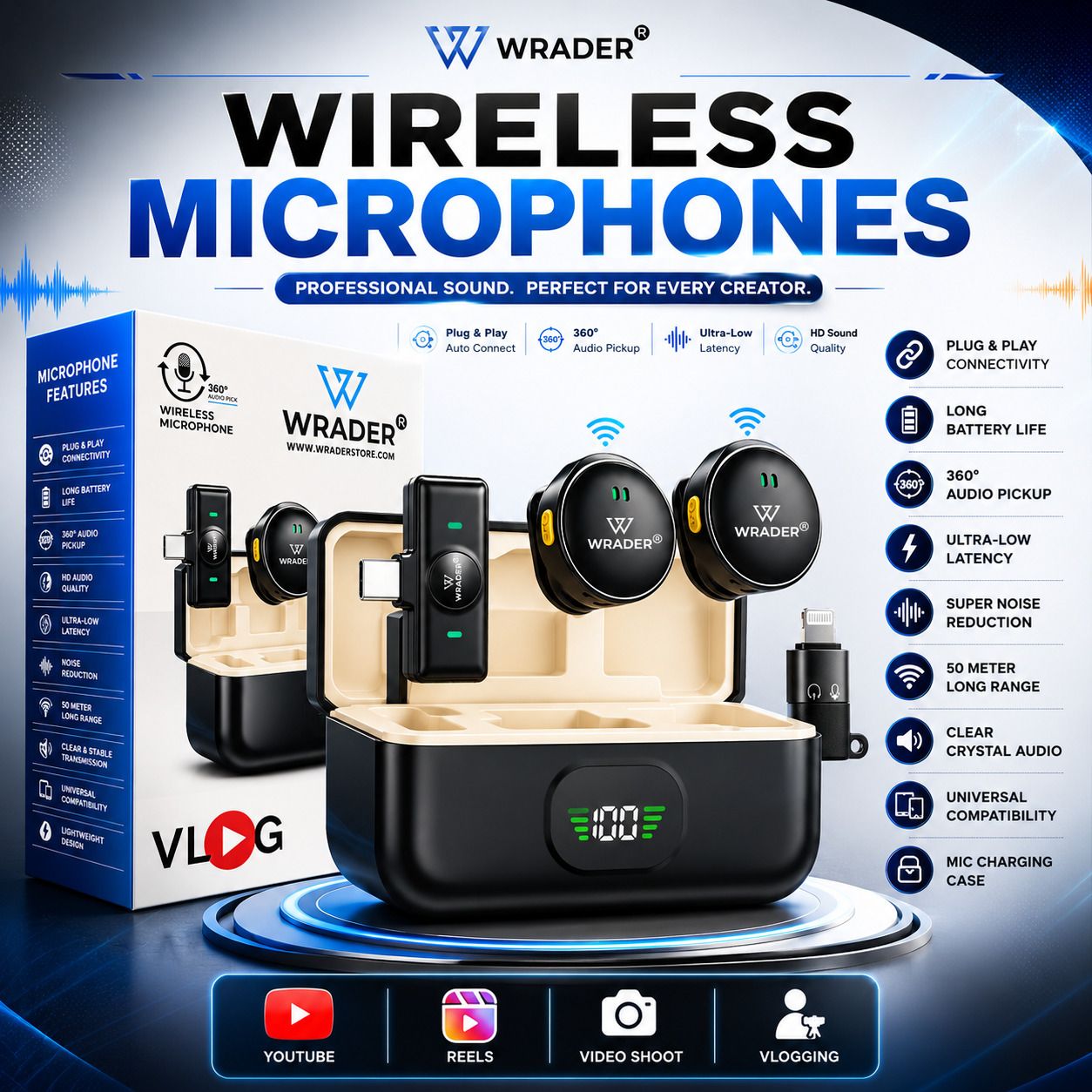 wrader Portable Round Shape Wireless Mic with Noise Reduction for Vlogs, Youtube Reels Microphone-picture-10