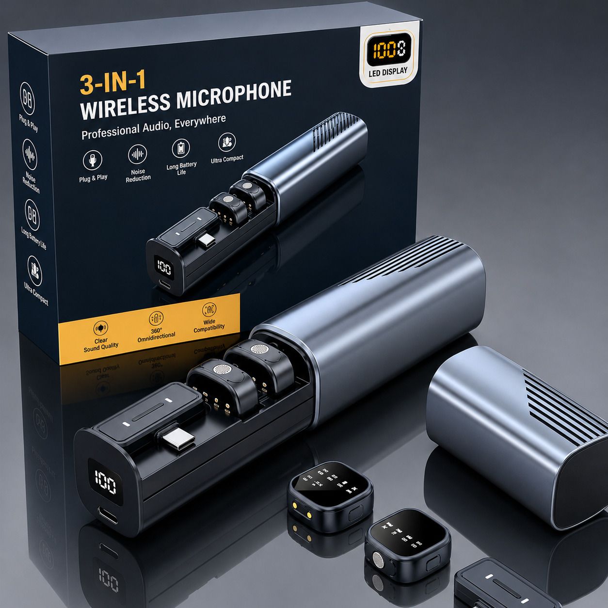fireshell 3-in-1 Wireless Microphone with Charging Case, Noise Reduction & LED Display Microphone-picture-15