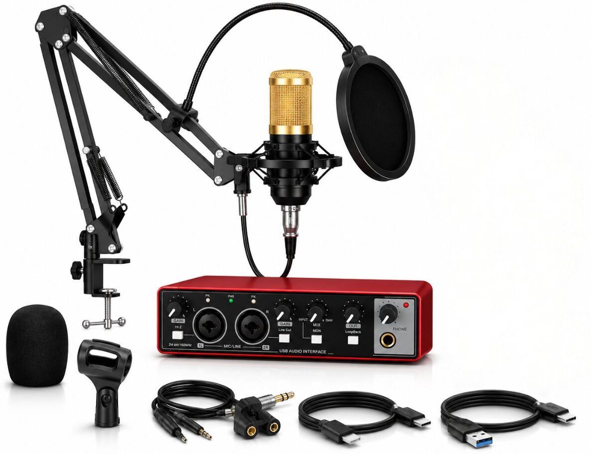 Professional USB Audio Interface Recording Kit with Condenser Microphone Microphone-image-1
