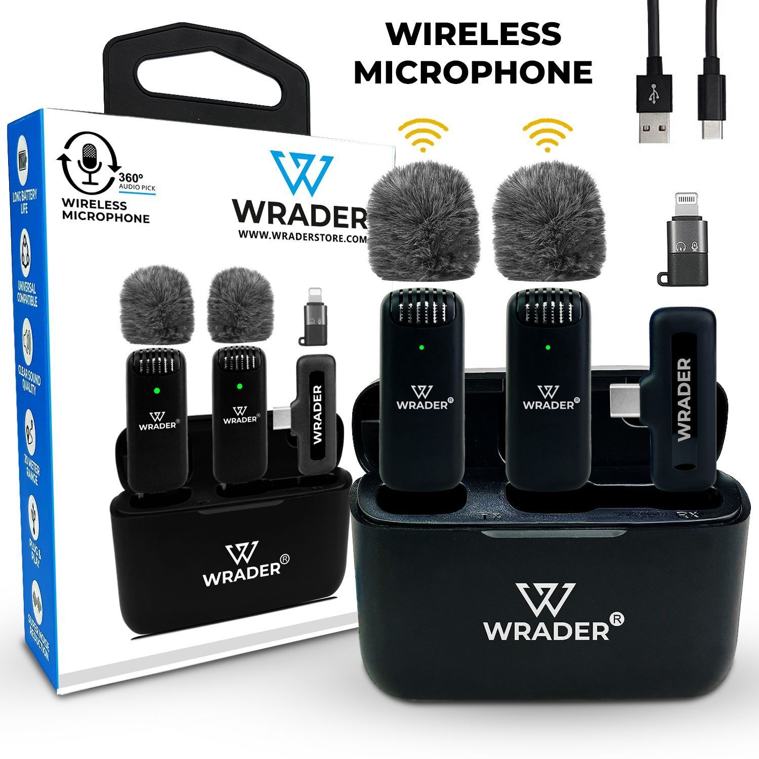 Wireless Mic with Fur Noise Cancellation, 30 Mtrs Coverage, Type C Mobile/iPhone Microphone