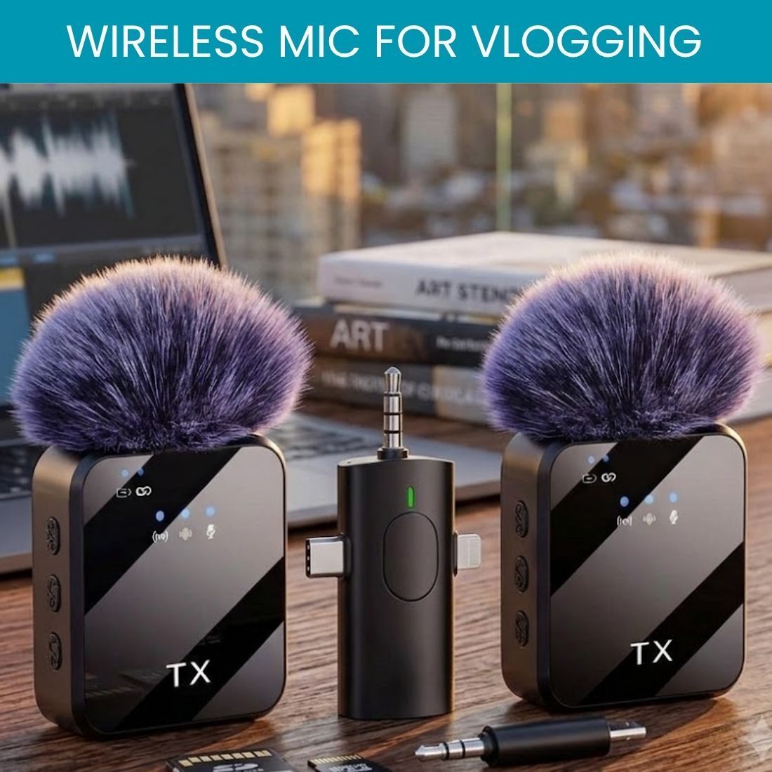 clairbell Dual Wireless Mic for YouTube with ANC & 20M Clear Audio DC58 Microphone-picture-45