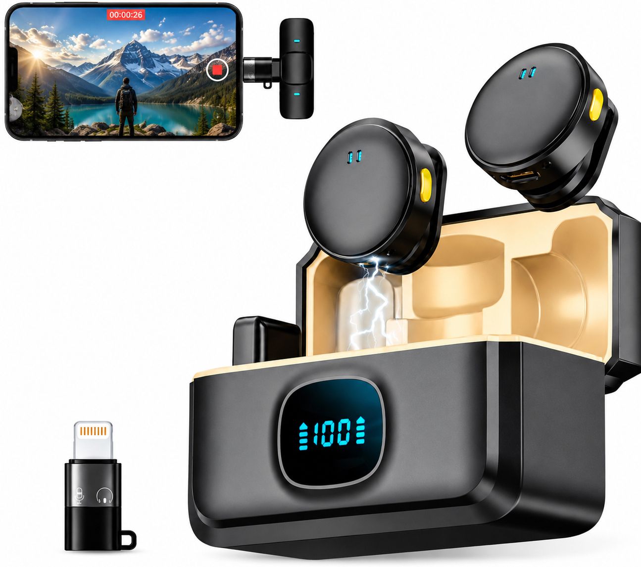 Dual Lavalier Wireless Microphone, Smart LED Case, Noise Reduction, Type-C Microphone-image-42