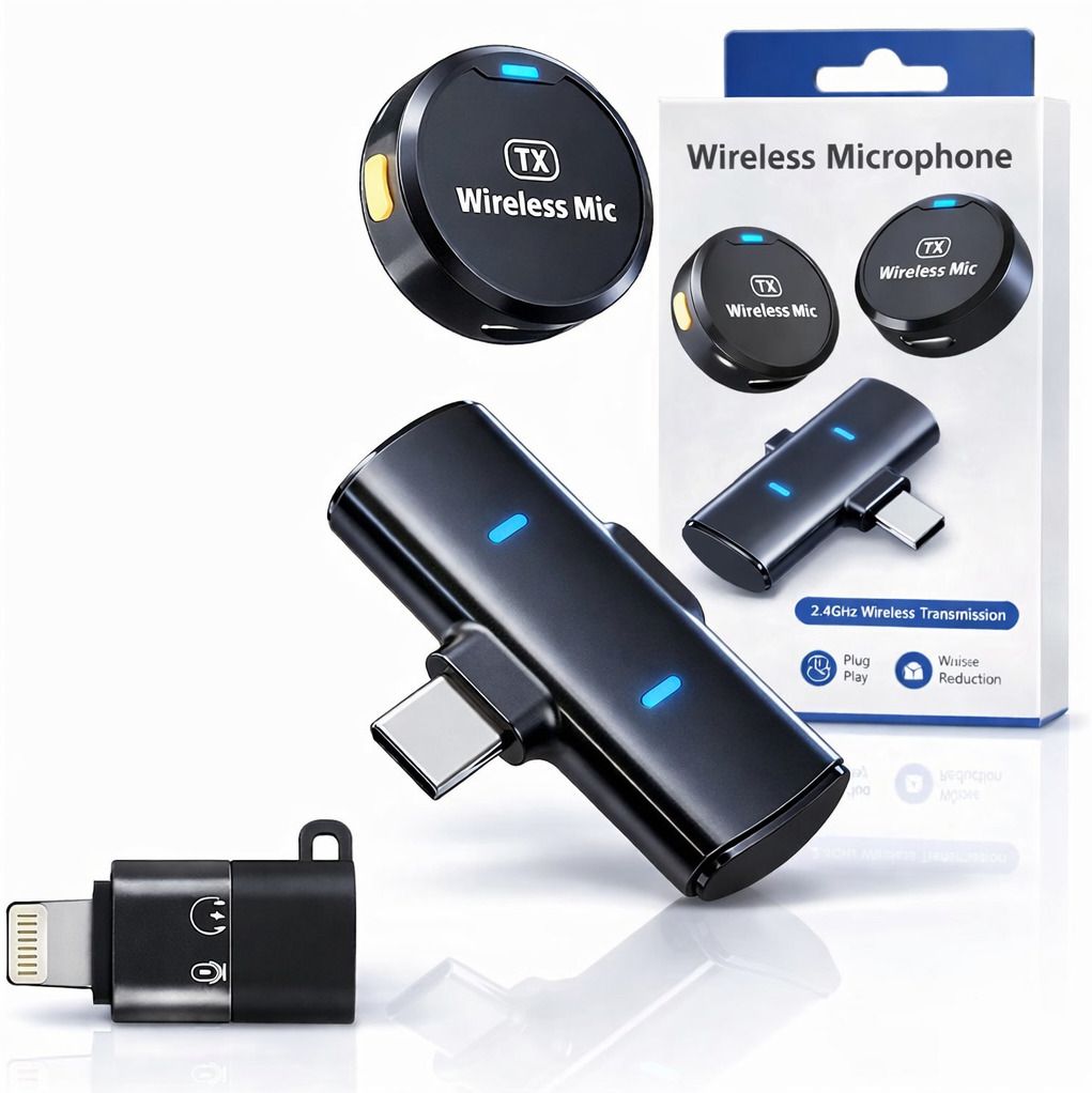Wireless Round Lavalier Mic 3 in 1 Type C Lightning Noise Reduction Recording Microphone-image-39