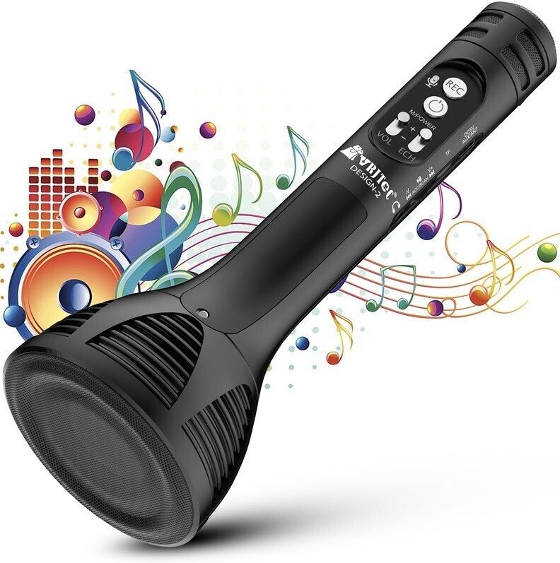 vrjtec Design 2 Wireless Microphone hifi speaker Mike Portable Handheld Mic with Bluetooth Speaker - Black Microphone-picture-13
