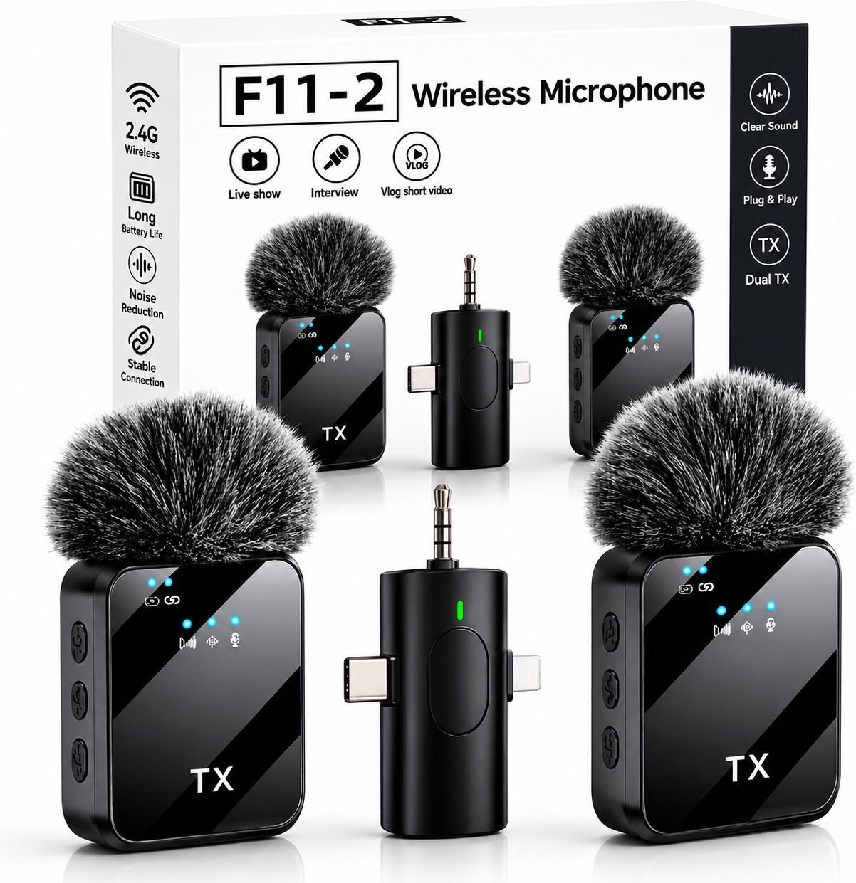 agindustry Wireless Lavalier Mic 3-in-1 Type-C Lightning Noise Reduction for Recording Microphone-picture-27