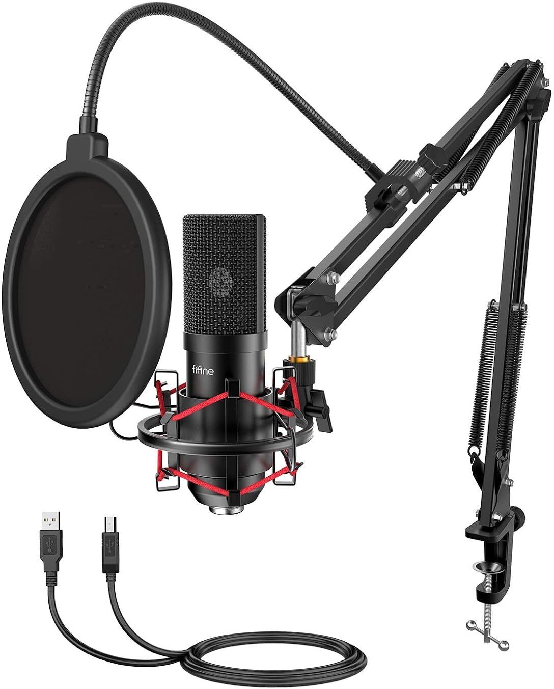 fifine (OPEN BOX) T732 USB Gaming Microphone Set with Flexible Arm Stand Pop Filter Microphone-picture-28