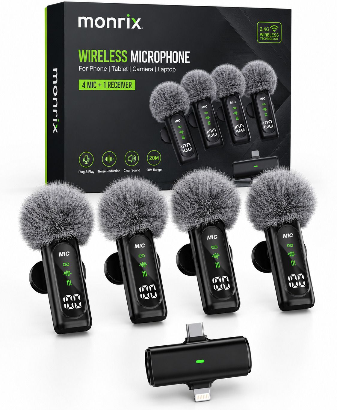 monrix 4 Mic Wireless Microphone with Receiver, Noise Reduction, 20m Range Microphone-picture-31