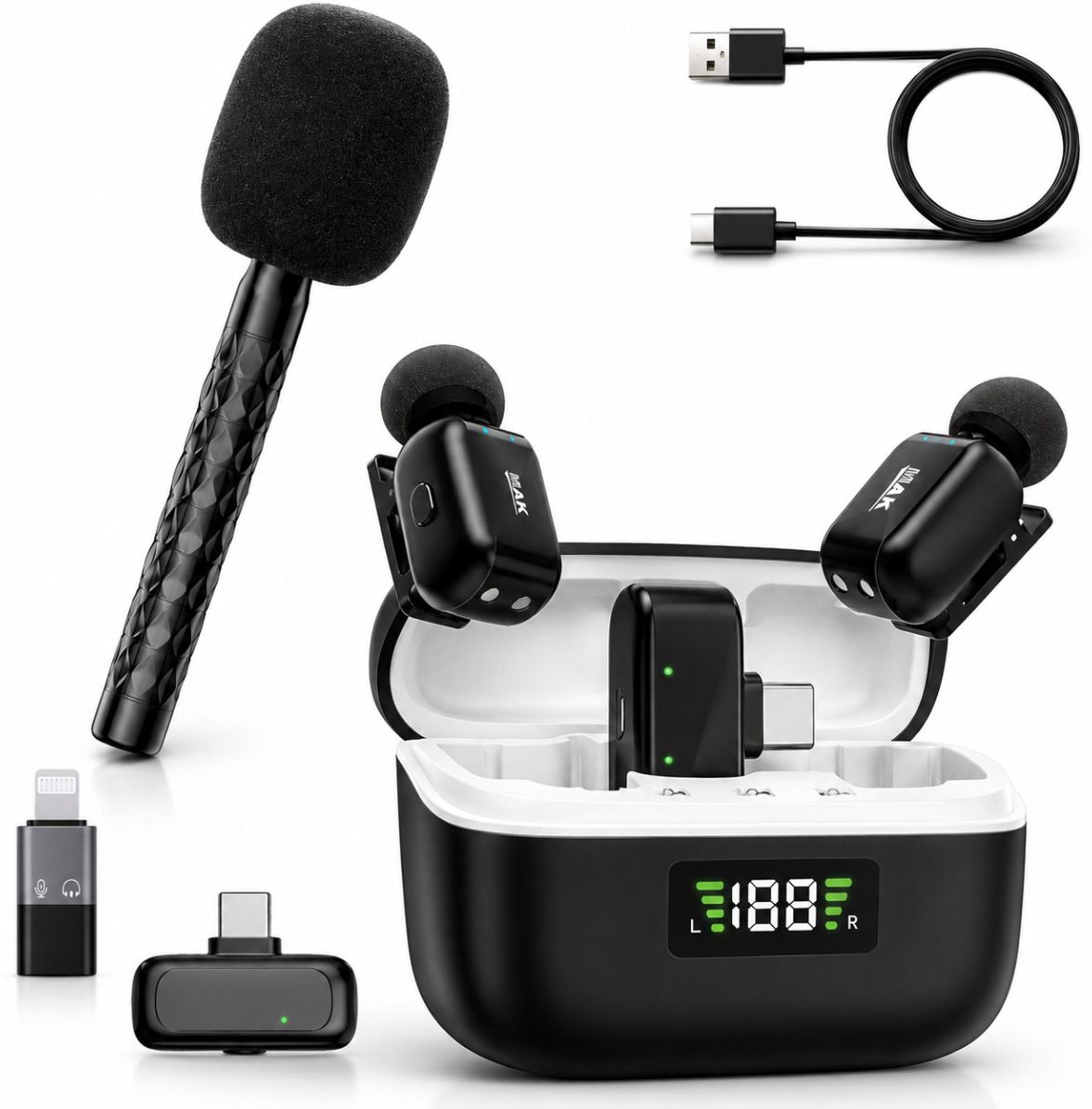 mak Dual Wireless Mic System with 3 Voice Effects, Clear Audio & Mic Holder Microphone-picture-9