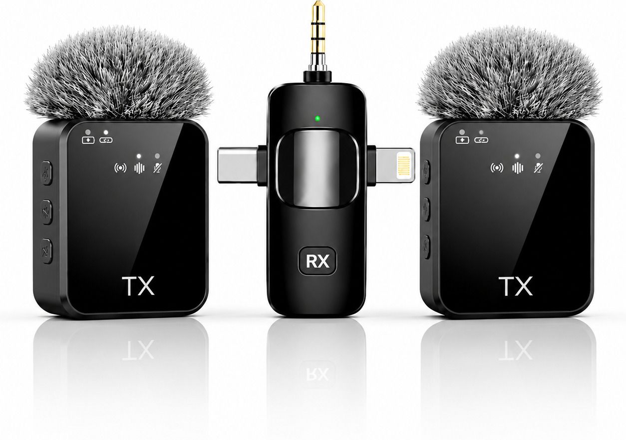 Dual Wireless Lavalier Microphone 3-in-1 for Android iPhone Noise Reduction Microphone-image-3
