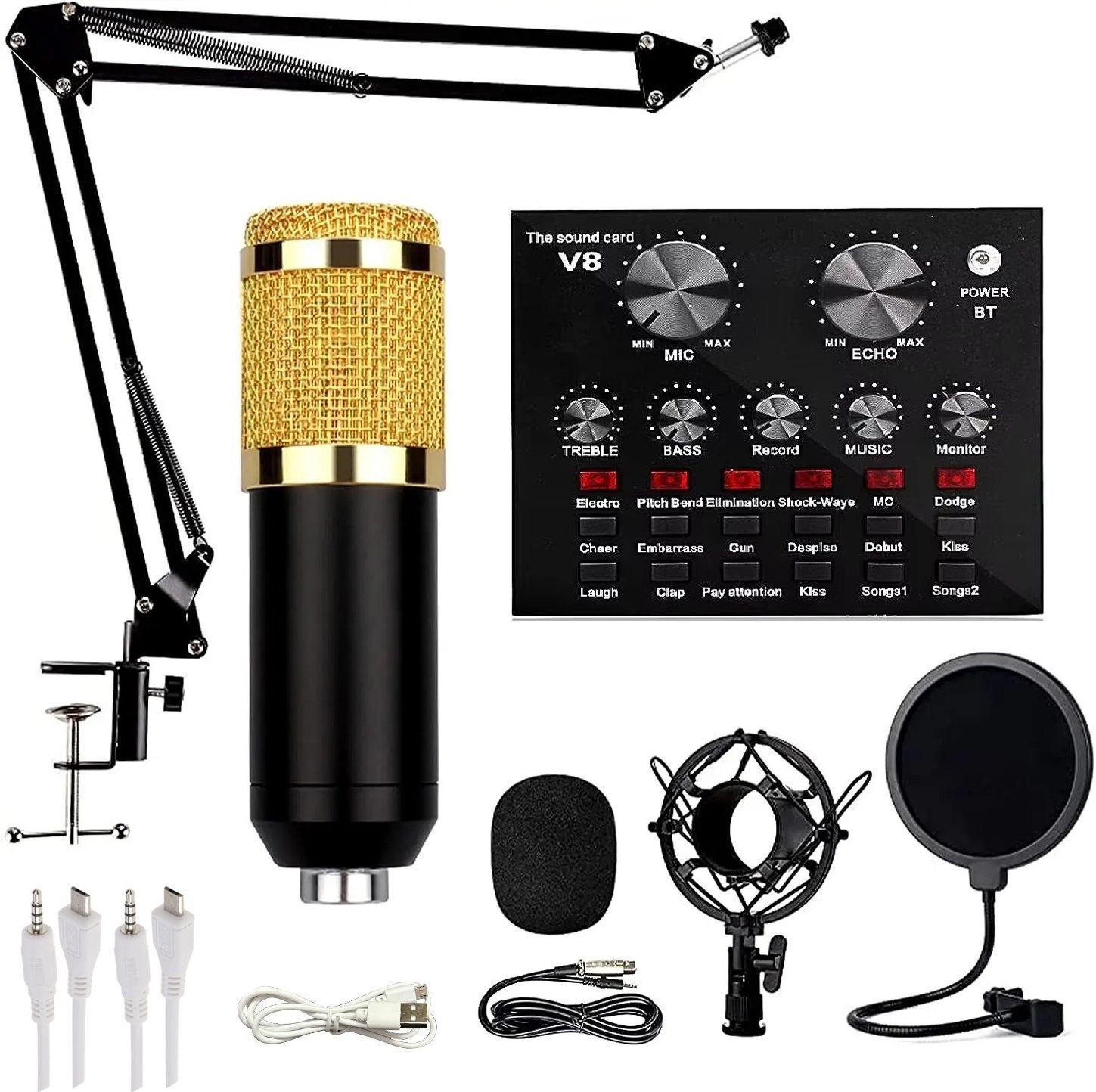 BM800 Studio Condenser Mic Setup with Sound Card Studio Mic for Voice Recording Microphone-image-10