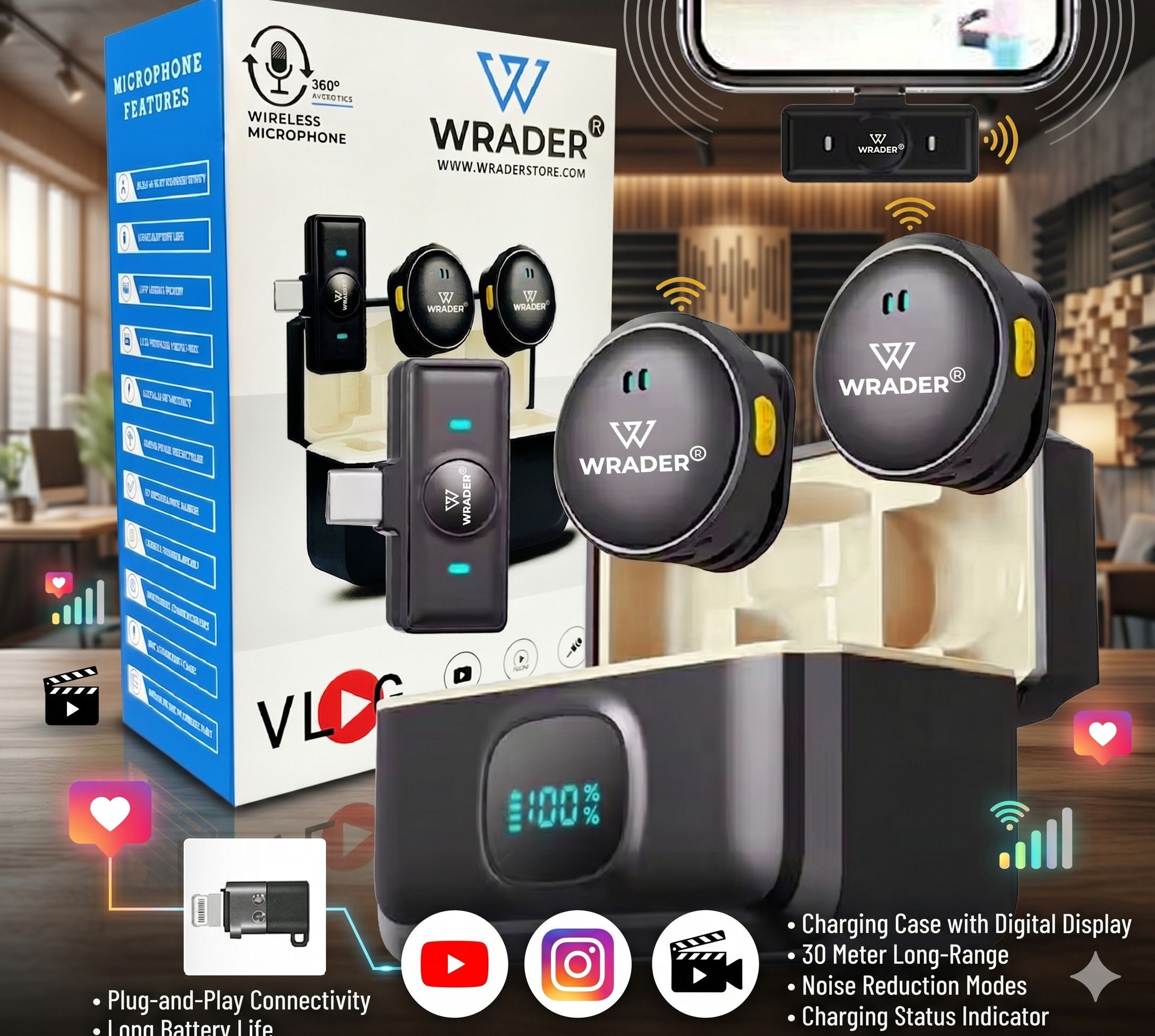 Wireless Mic for Youtube Video Recording, Reels, ASMR, Podcast, Teaching Microphone-image-49