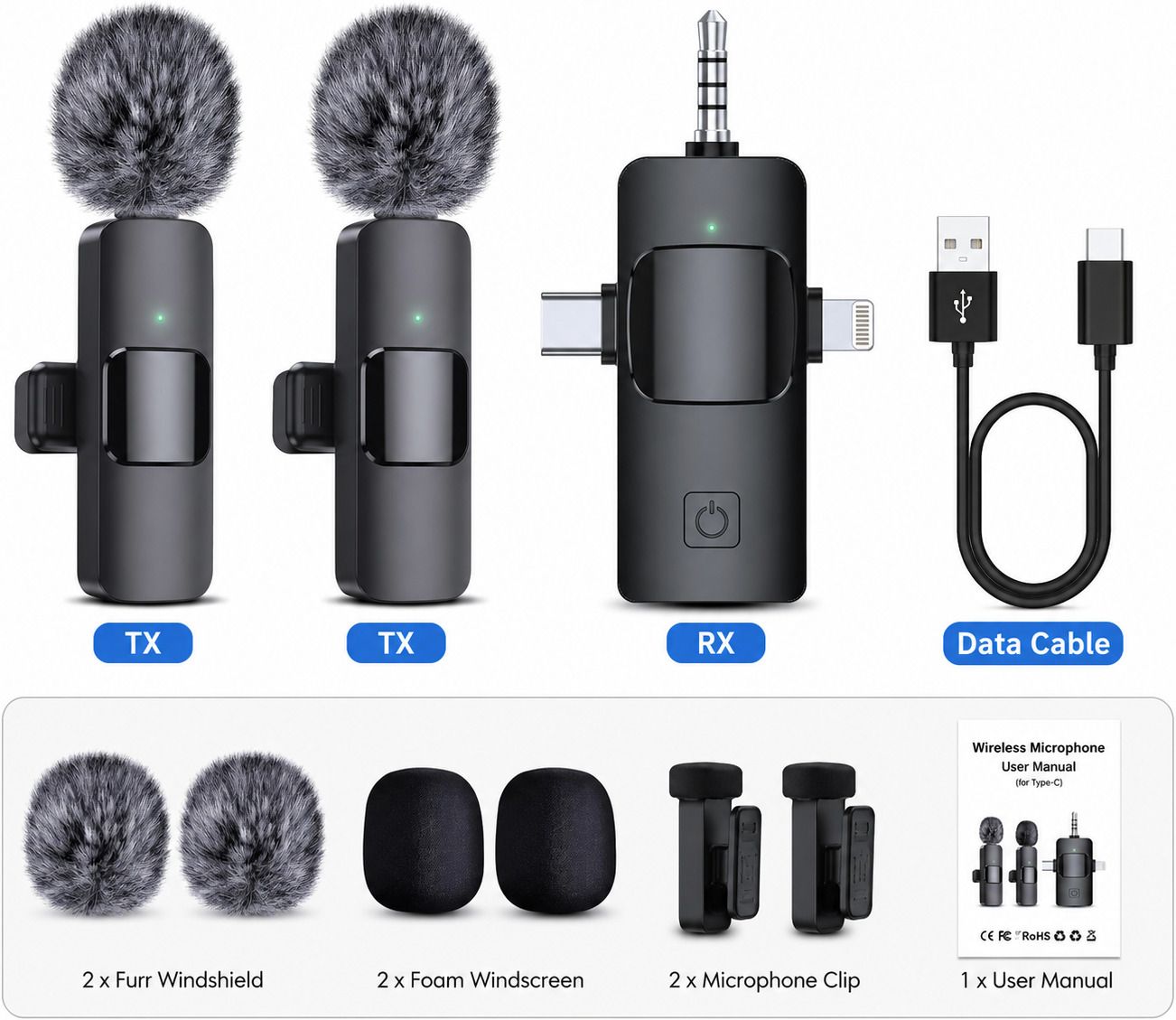 ennix 3-in-1 Wireless Mic with Noise Cancellation Dual Channel Lapel for All device Microphone-picture-23