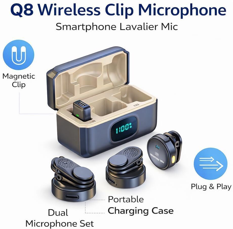 voltegic Q8 Dual Wireless Collar Mic for YouTube, Reels, Podcasts & Online Classes Microphone-picture-27