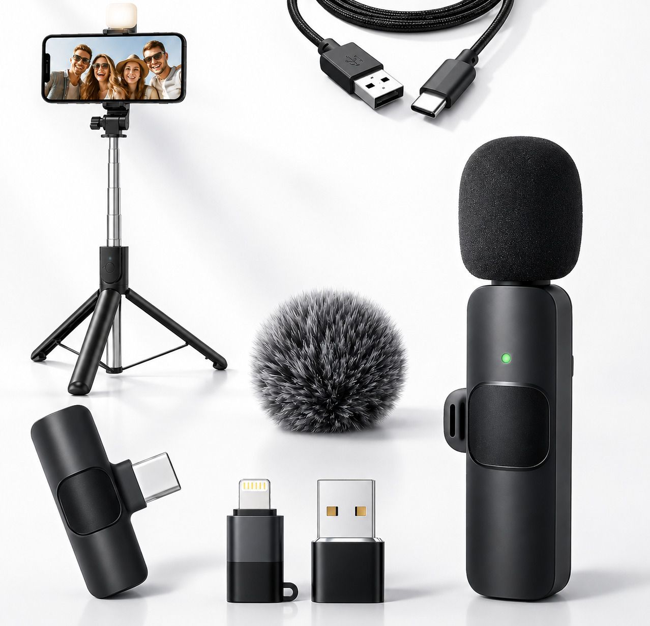 mmak All-in-One Wireless Fur Mic & LED Selfie Stick Combo Kit Microphone-picture-39