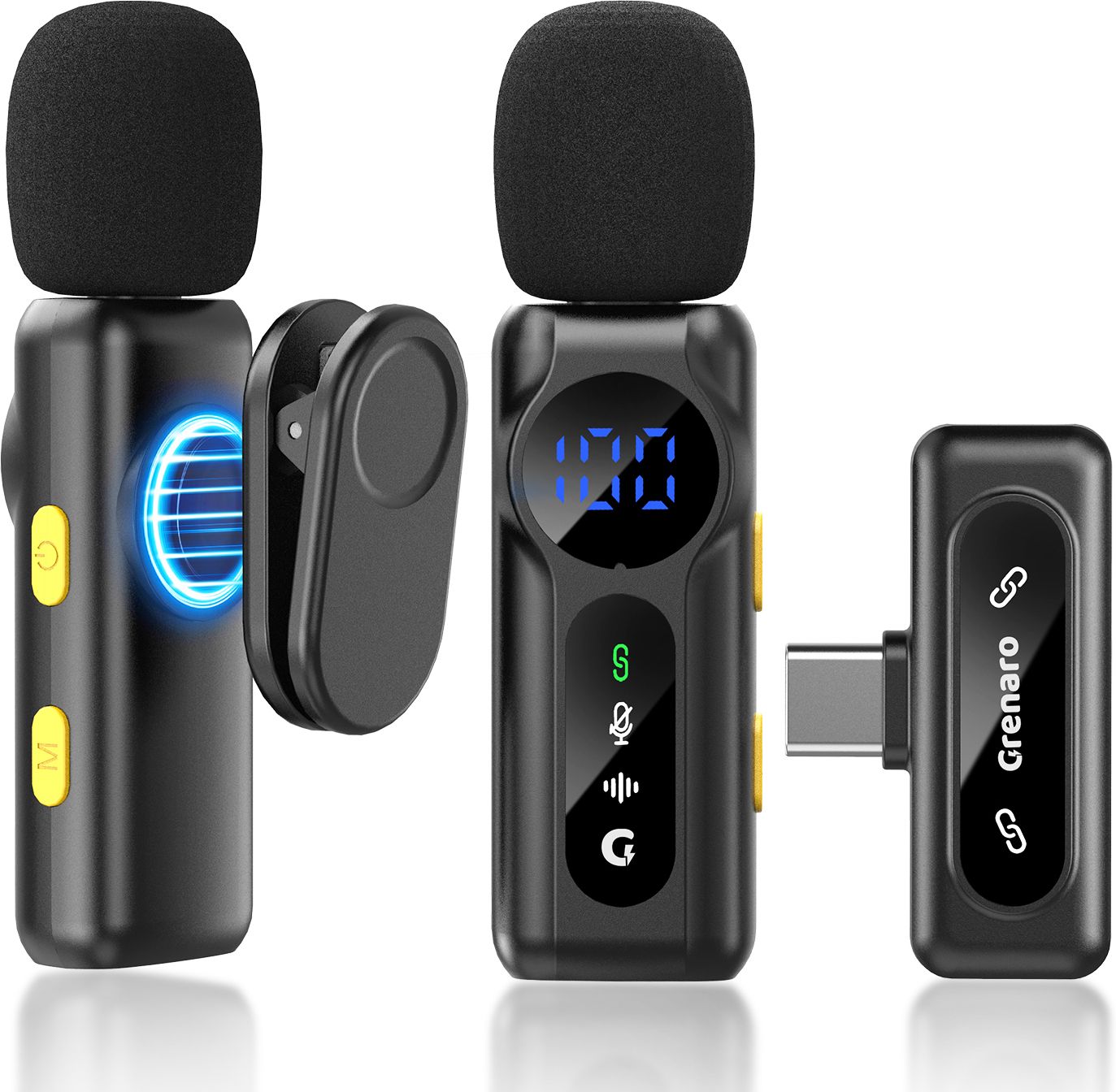grenaro Wireless Lavalier Mic for Youtube, Magnetic Mike Wireless with Battery Display Microphone-picture-35