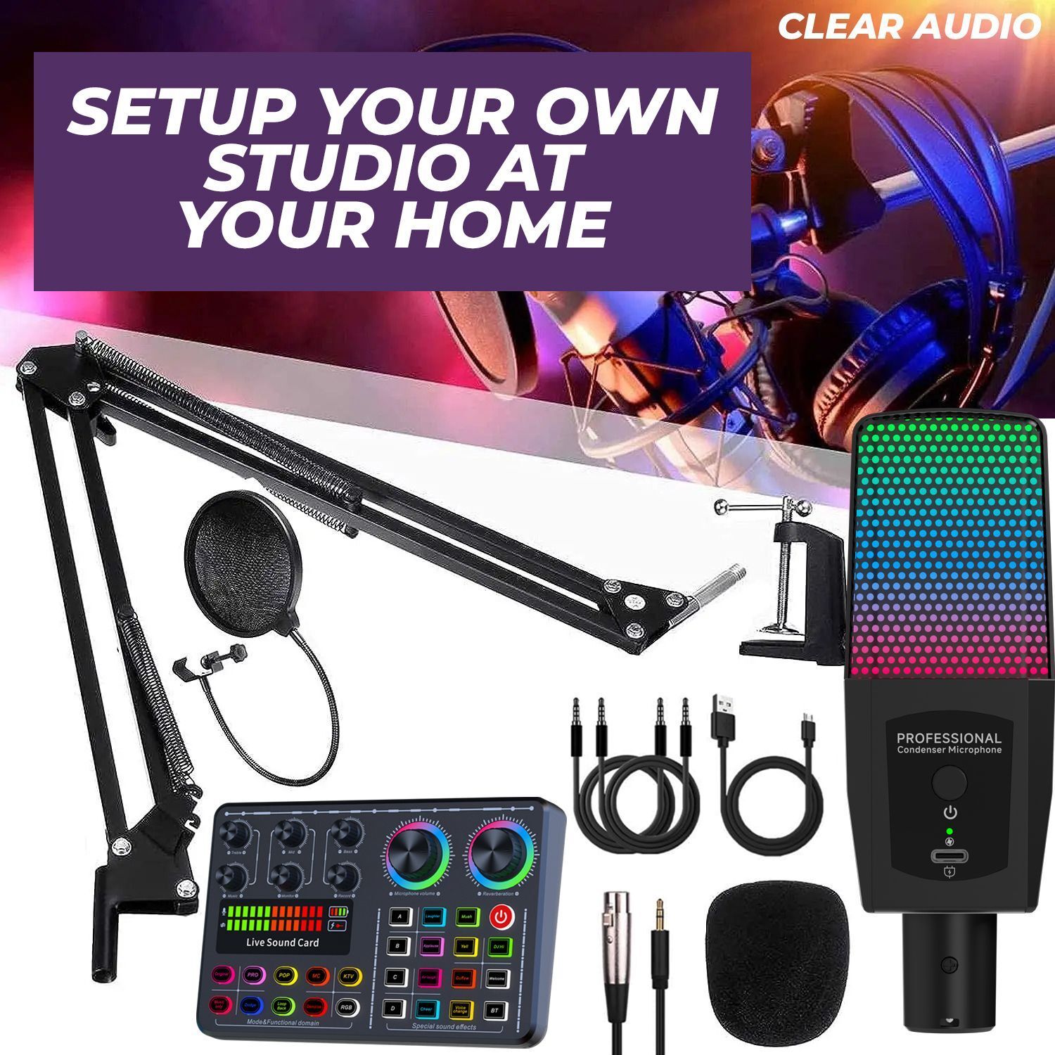 wrader Studio Microphone Full Setup with Audio Mixer Sound Card for Youtube Recording Microphone-picture-5