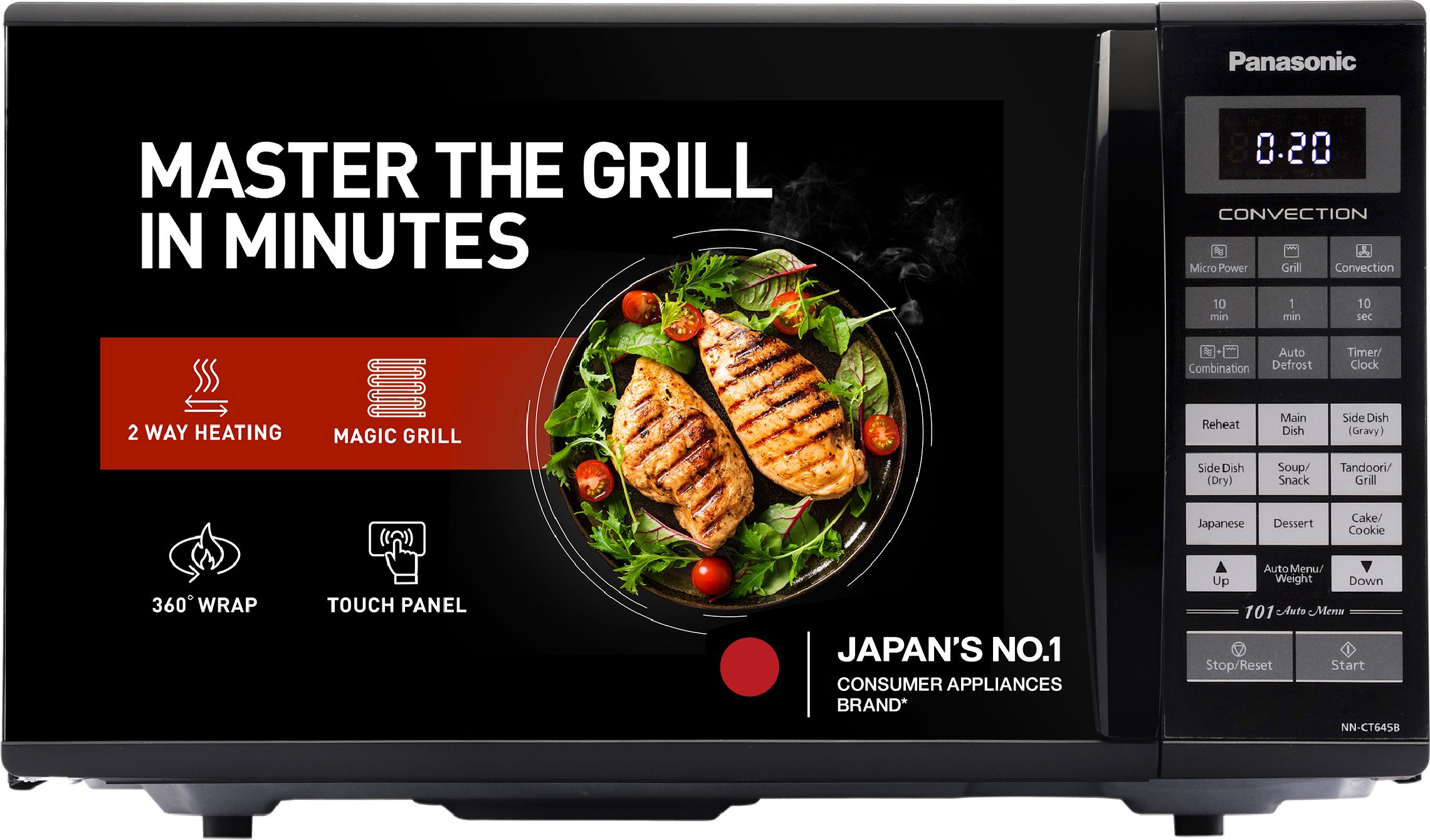 27 L Black Mirror, 360 degree Heat Wrap, stainless steel cavity, Magic Grill Convection Microwave Oven