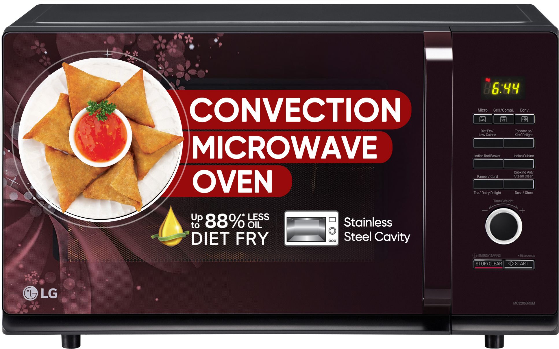 32 L Auto Cook Menu, Stainless steel cavity, 360 degree Motorised Rotisserie for Bar-be-queing, Indian Cuisine, Tandoor Se, Steam Clean & Diet Fry) Convection Microwave Oven