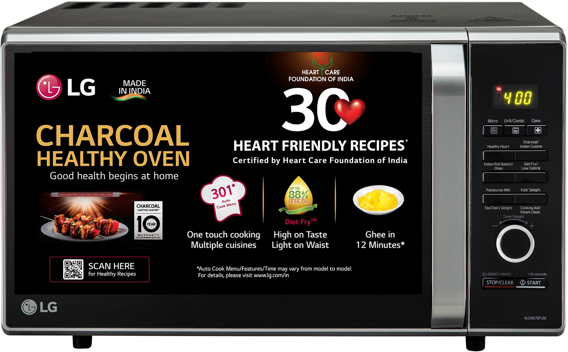 28 L 360 Degree Motorised Rotisserie & Charcoal Lighting Heater with 10 years warranty Convection Microwave Oven