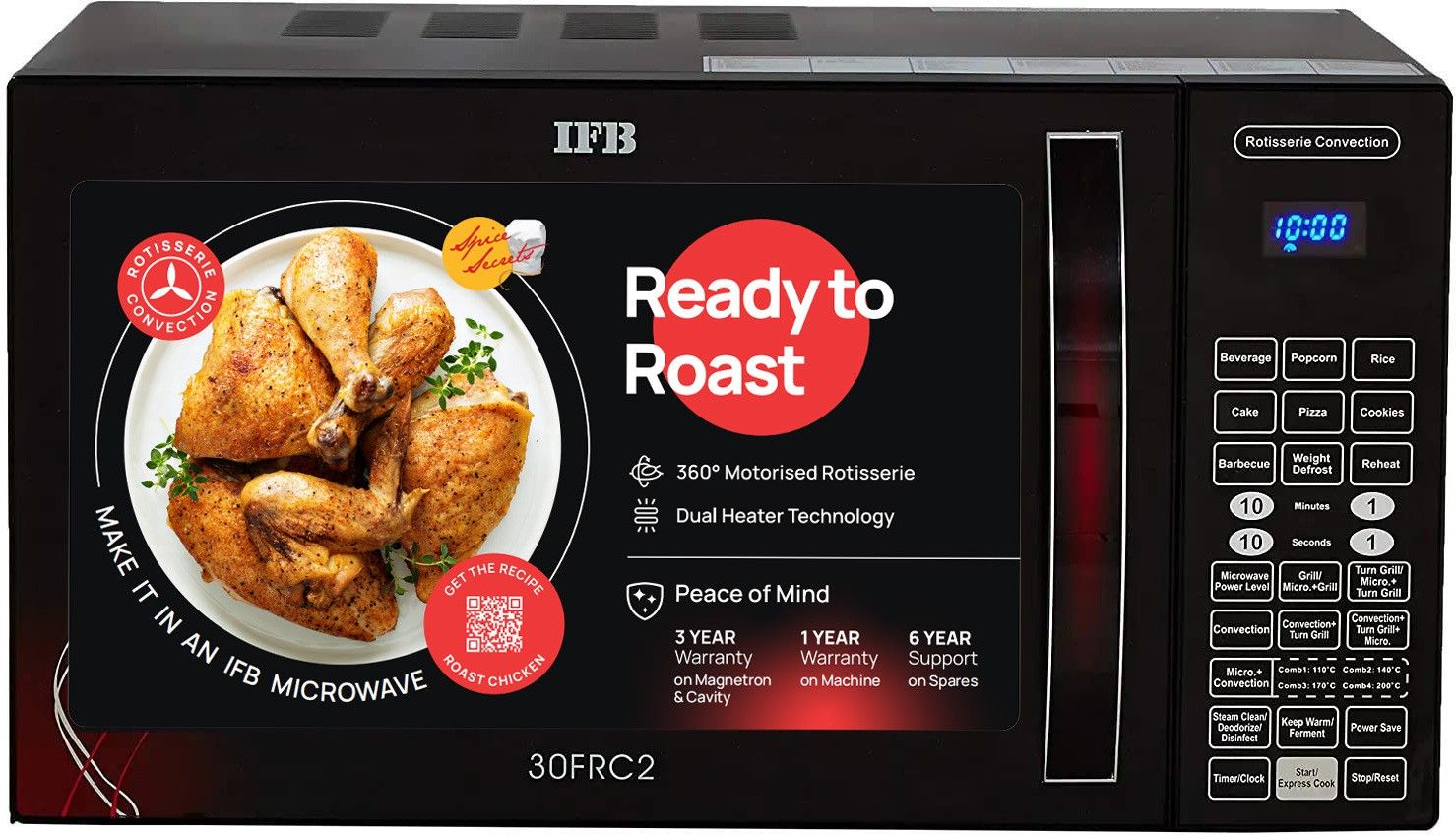 30 L 360 Motorised Rotisserie, Dual heater technology Convection Microwave Oven
