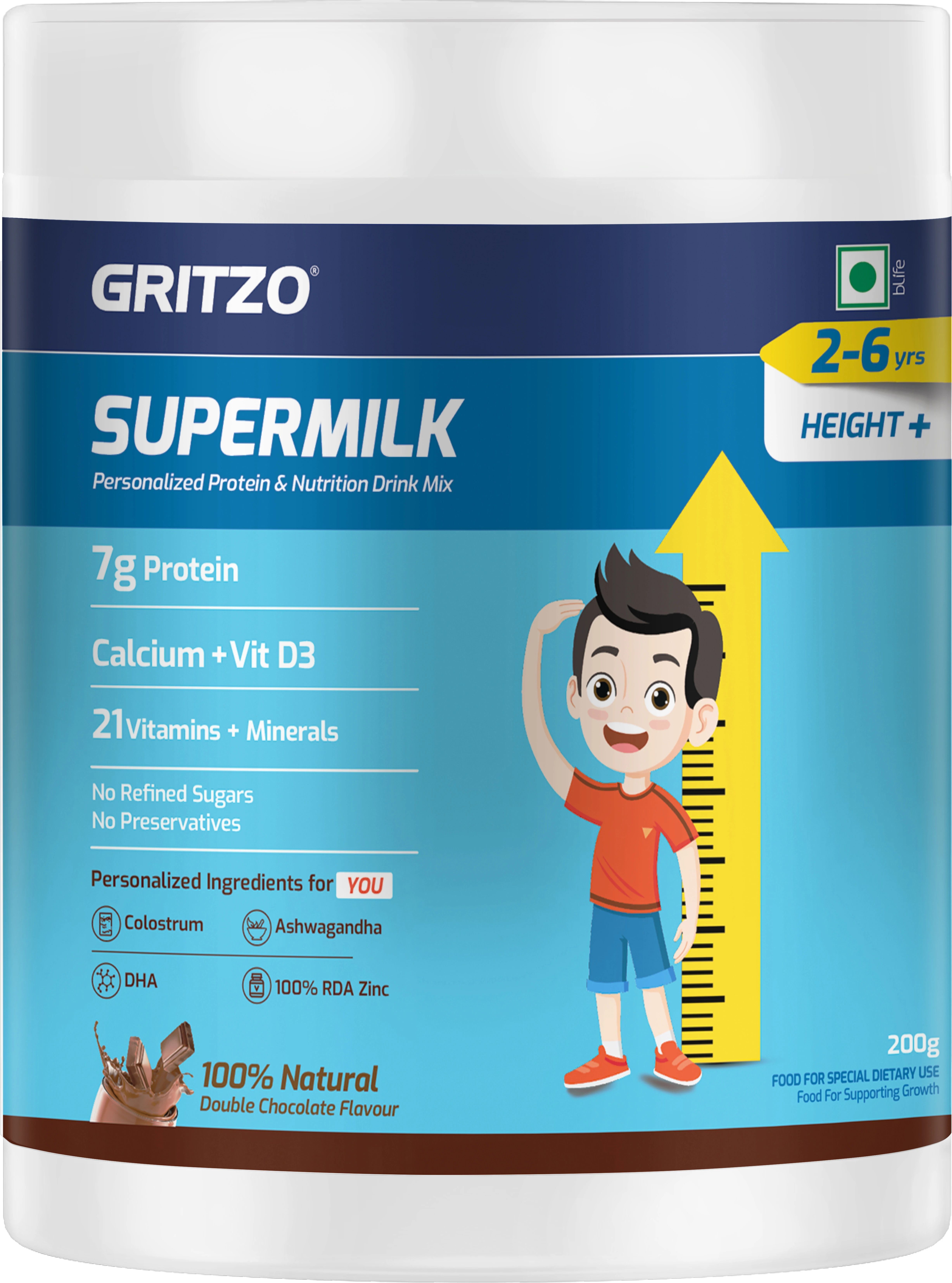 gritzo SuperMilk Height+ (2-6y), 7g Protein (Double Chocolate)-picture-13