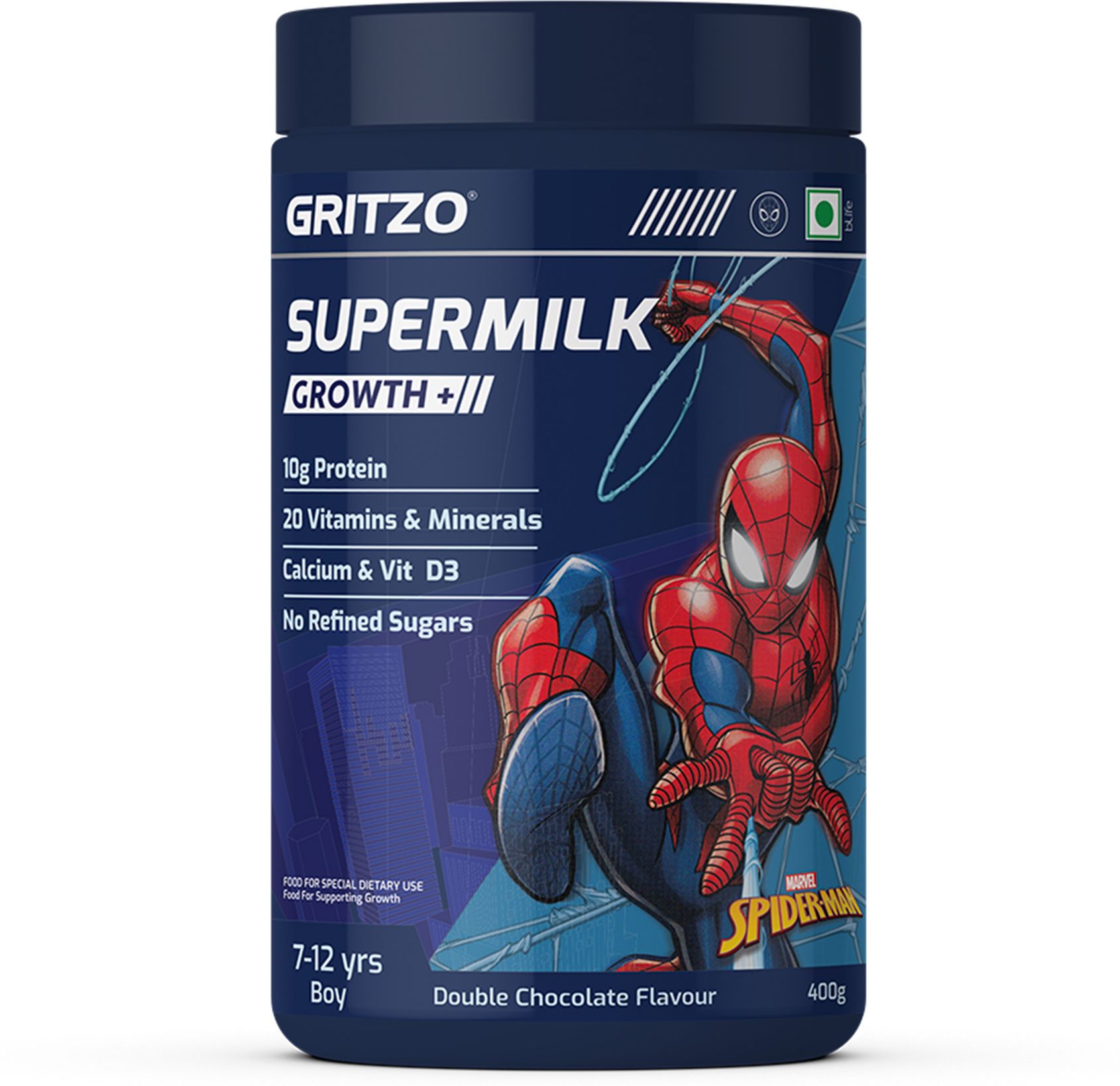 gritzo SuperMilk Growth+ Spiderman (7-12y Boy), 10g Protein Powder, Double Chocolate-picture-44