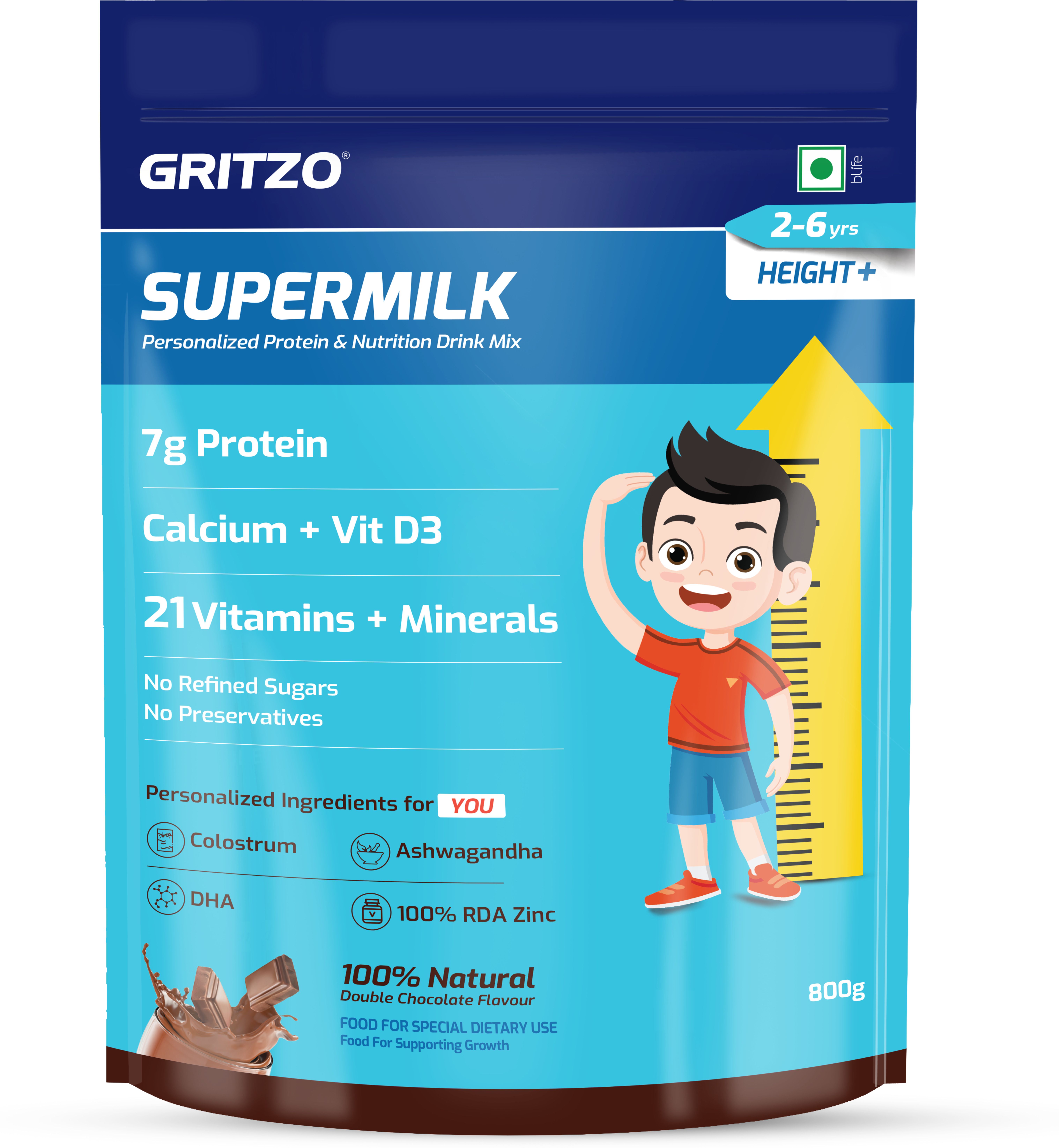 gritzo SuperMilk Height+ (2-6y), 7g Protein (Double Chocolate)-picture-41