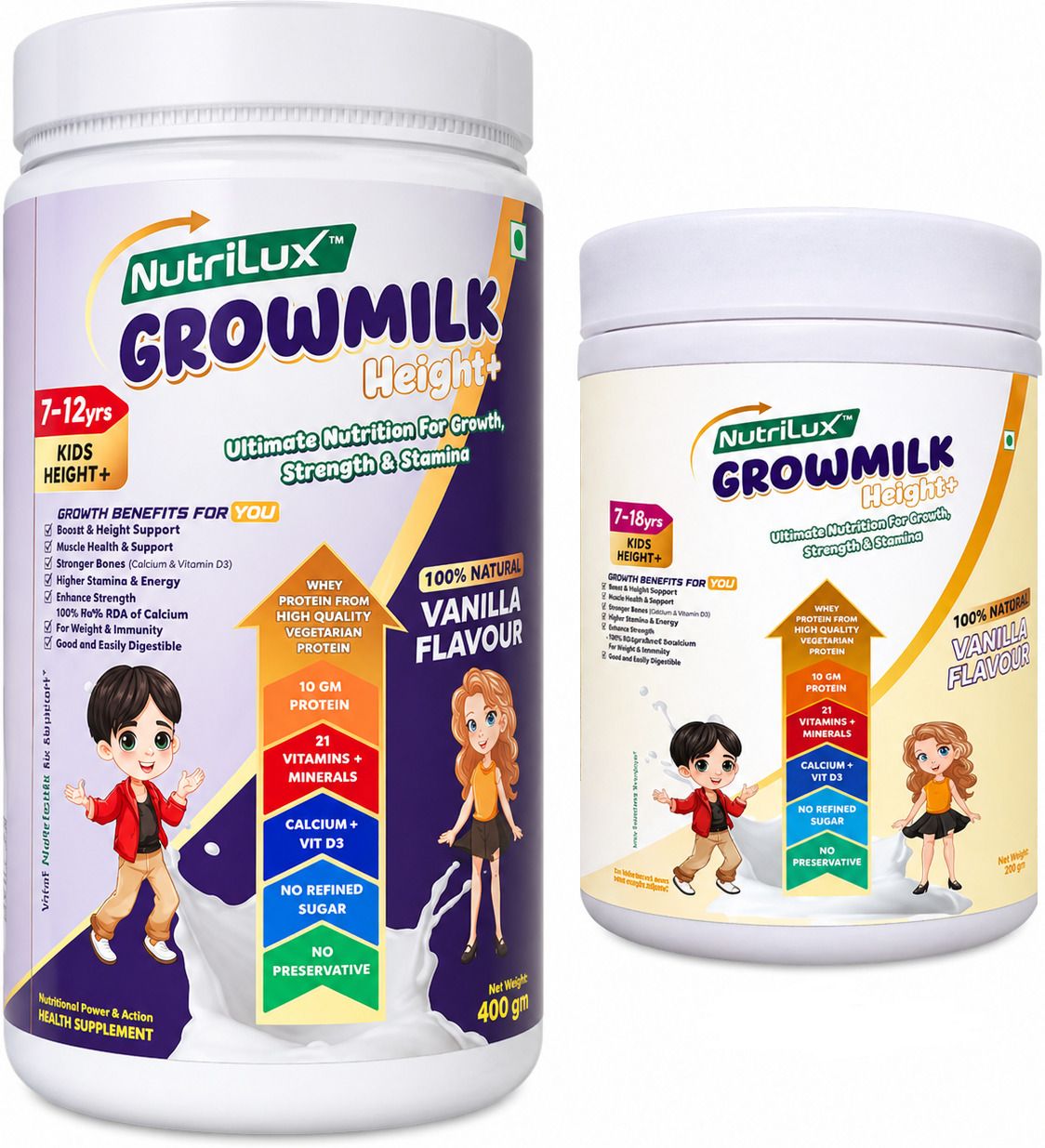 Grow Height+ Vanila Milk Powder for Kids (7–12Y) | Buy 1 Get 1 Free (200gm)-image-12