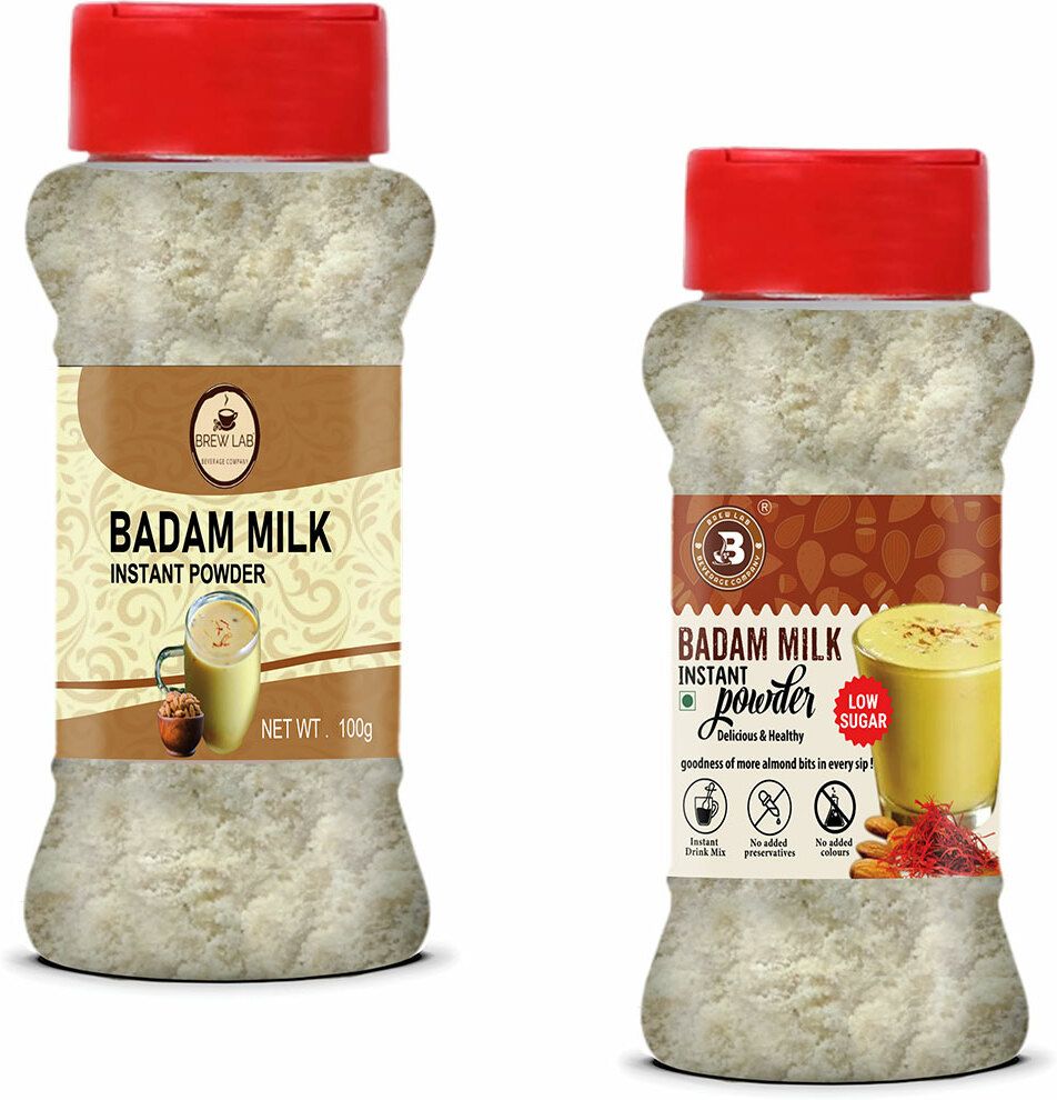 brew lab Combo Of Badam Milk Instant Powder And Low Sugar Badam Milk 100g X 2-picture-31